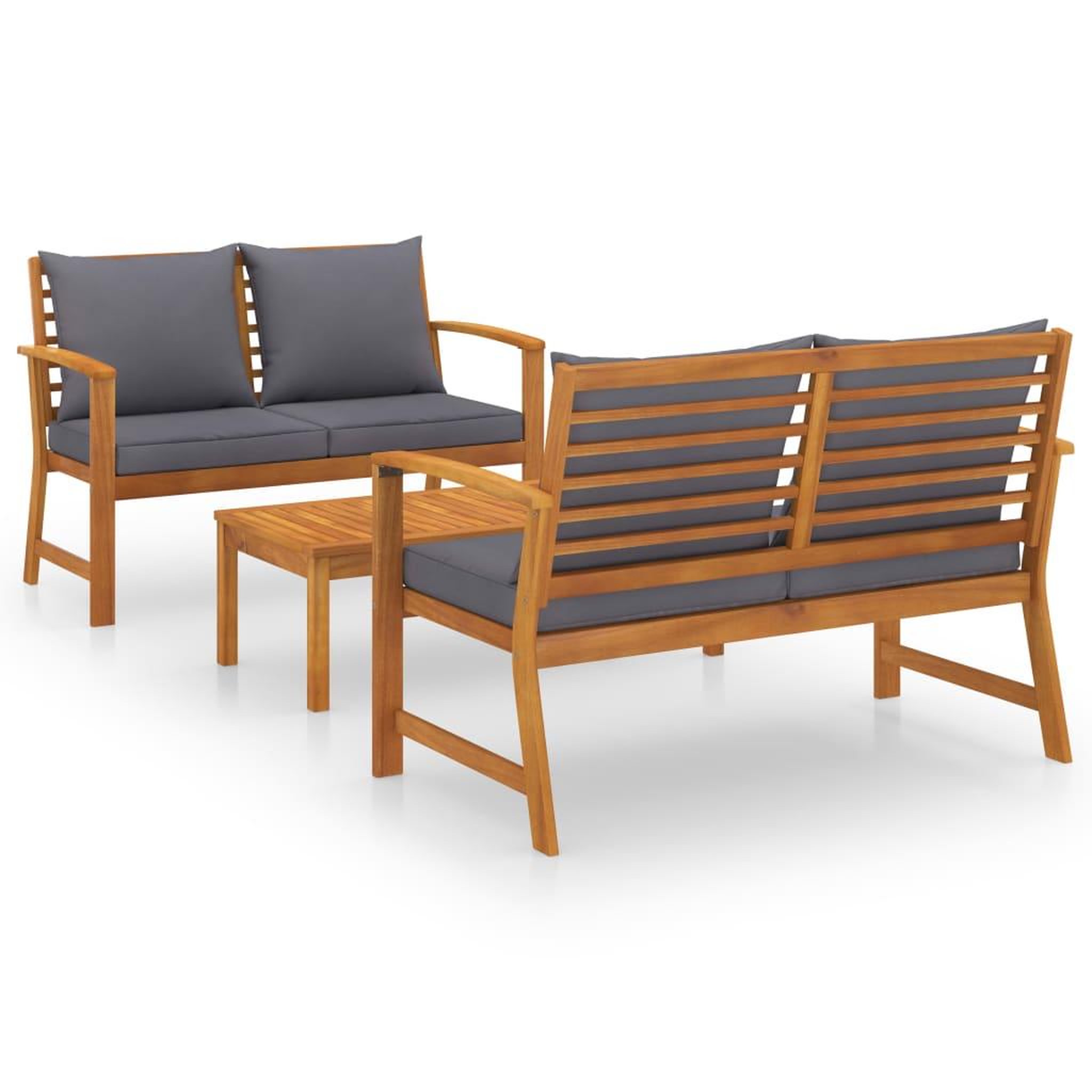 Voir la diapositive 2 : VIDAXL Salon de jardin 3 pcs avec coussin Bois d'acacia solide