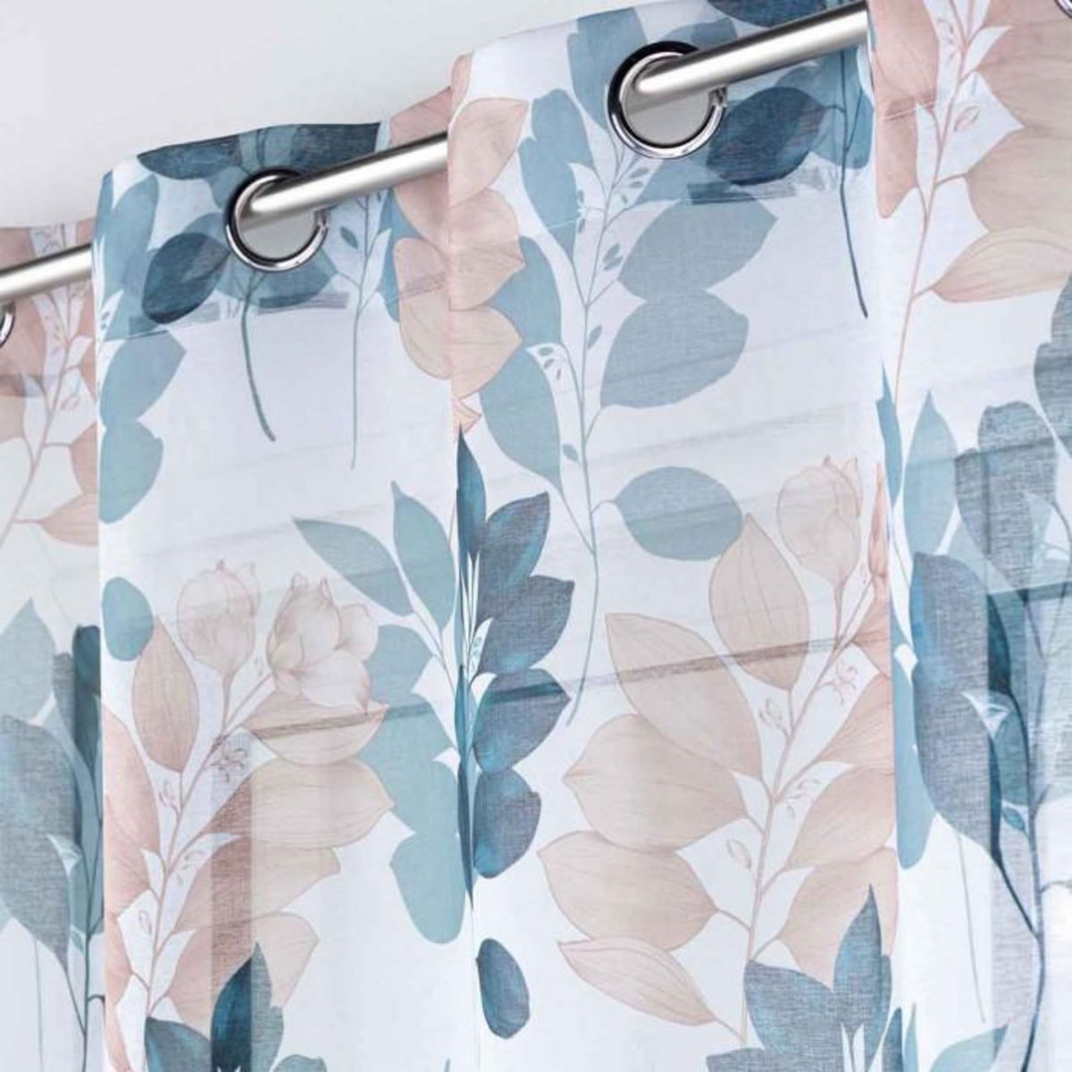 Paris Prix Rideau Voilage à Œillets  Belline  140x240cm Blanc & Bleu