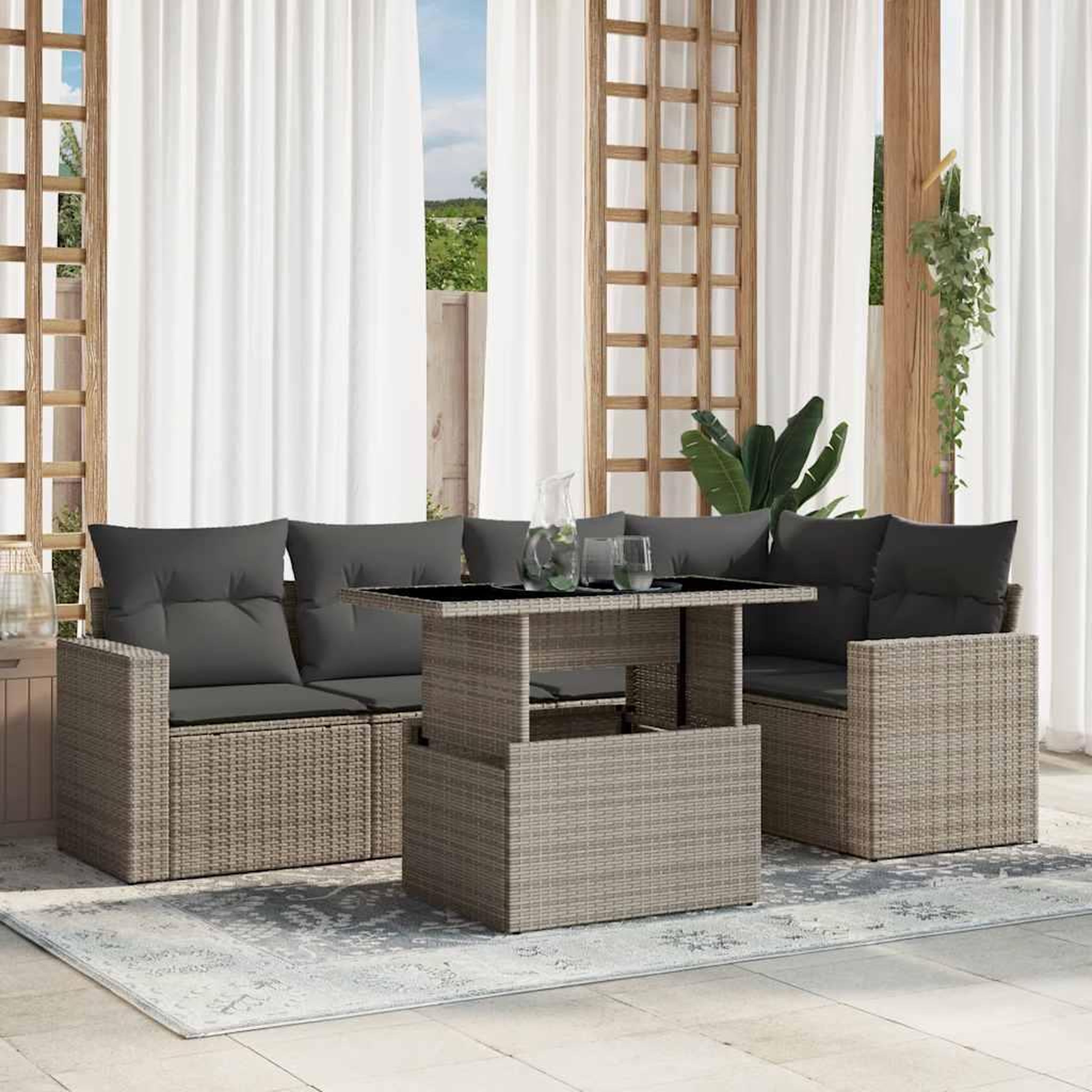 VIDAXL Salon de jardin 6 pcs avec coussins gris clair resine tressee