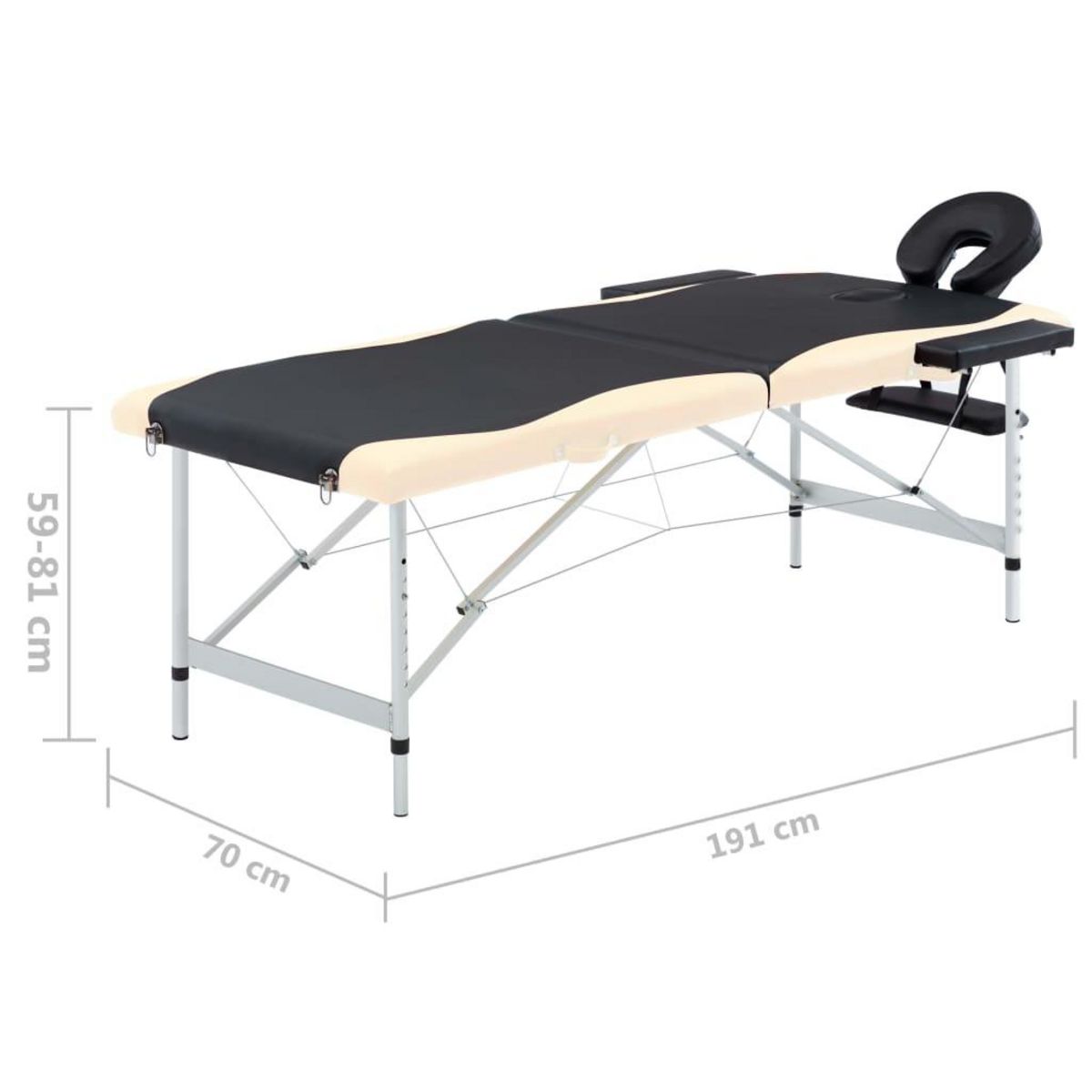 VIDAXL Table de massage pliable 2 zones Aluminium Noir et beige