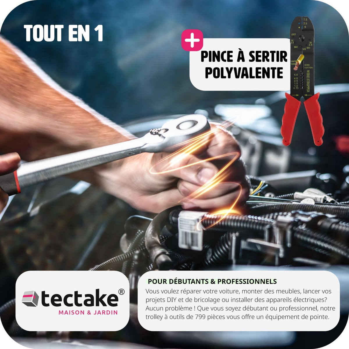 tectake Caisse à outils 799 pièces noir