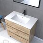 Aurlane Meuble salle de bain 80x60 - Finition chene naturel + vasque blanche + miroir - TIMBER 80 - Pack 45