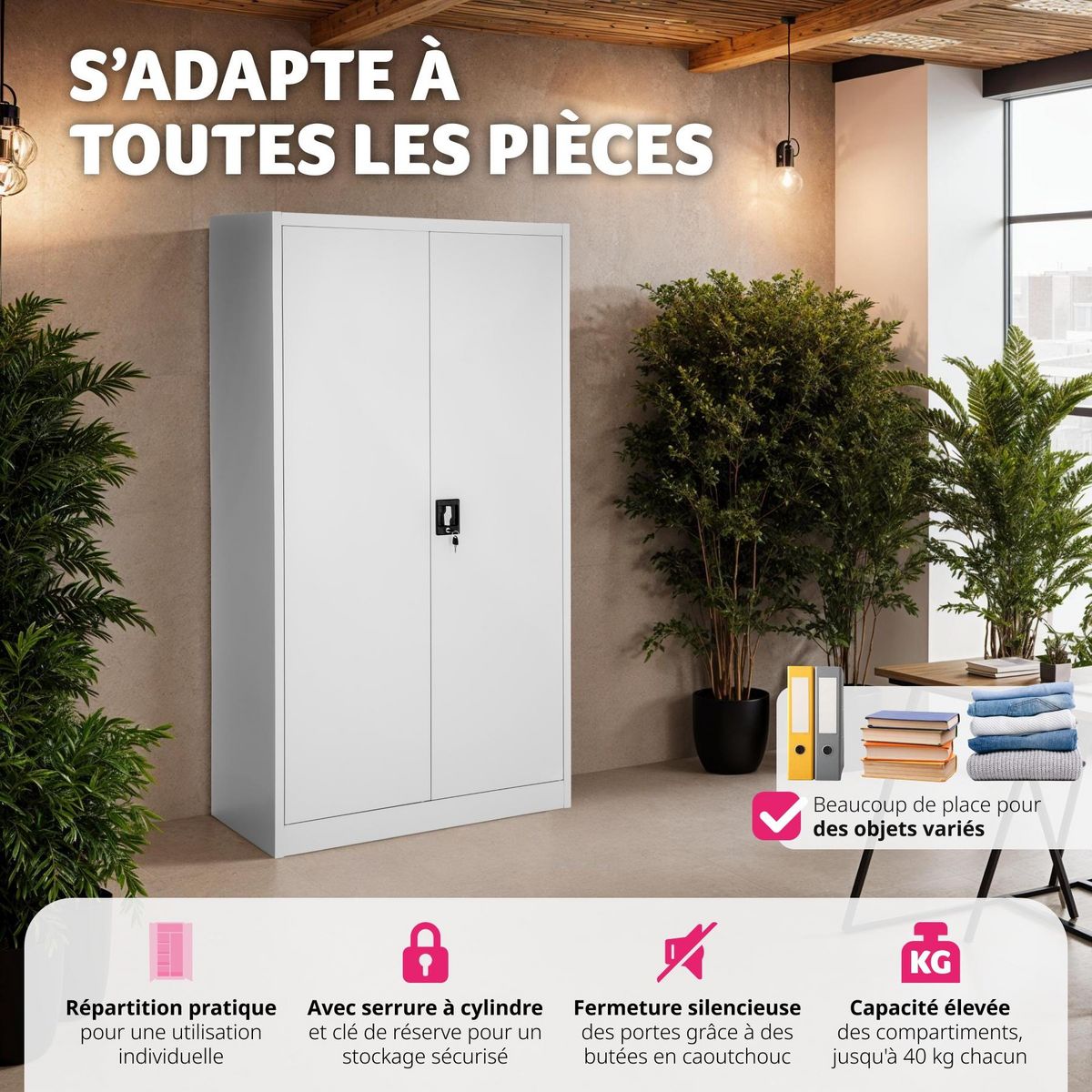 tectake Vestiaire en métal en Acier lâqué époxy gris