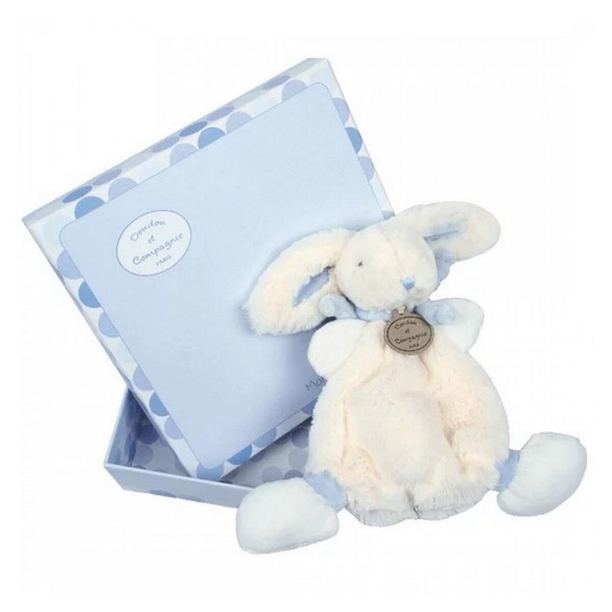 DOUDOU ET COMPAGNIE Doudou Cie Lapin Bonbon en Peluche Bleue pour Bébé - Cadeau de Naissance Idéal