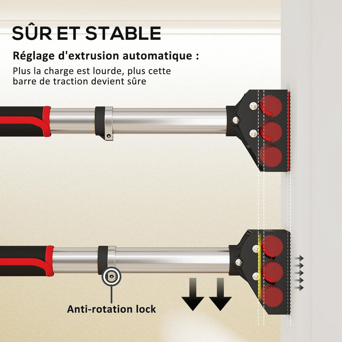 HOMCOM Barre de traction - barre de porte - pull up bar - barre d'étirement musculation pour cadres de porte sans vis - longueur ajustable (92-124cm)