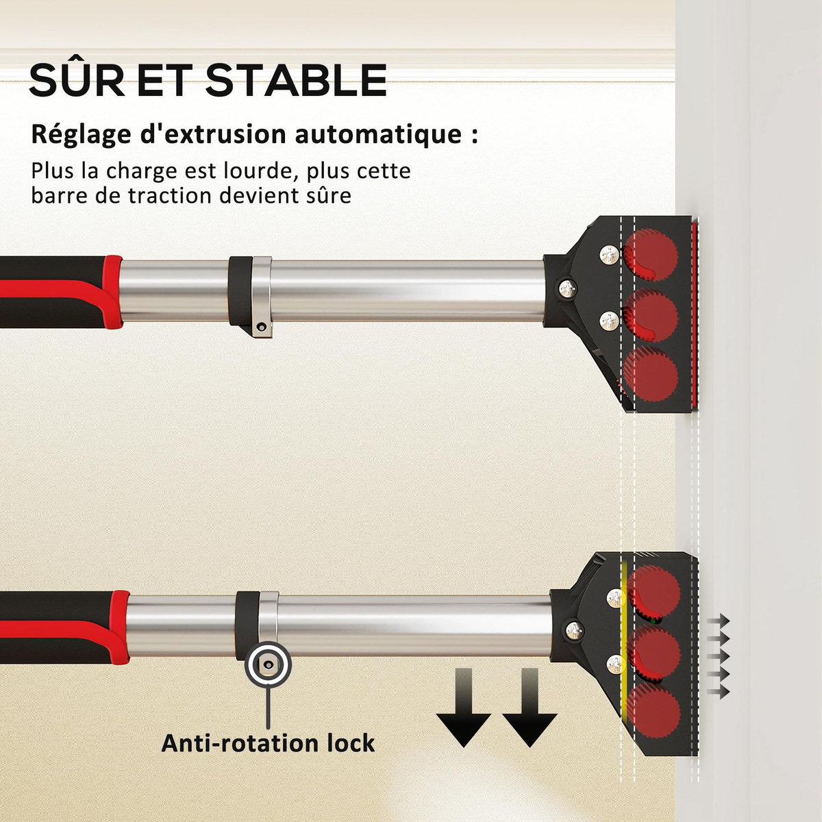 HOMCOM Barre de traction - barre de porte - pull up bar - barre d'étirement musculation pour cadres de porte sans vis - longueur ajustable (92-124cm)