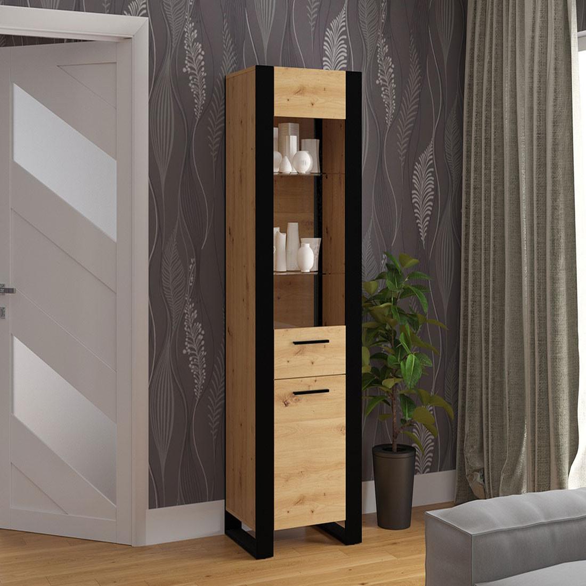 Voir la diapositive 3 : BEST MOBILIER Donnely - vitrine - effet bois et noir - 188 cm