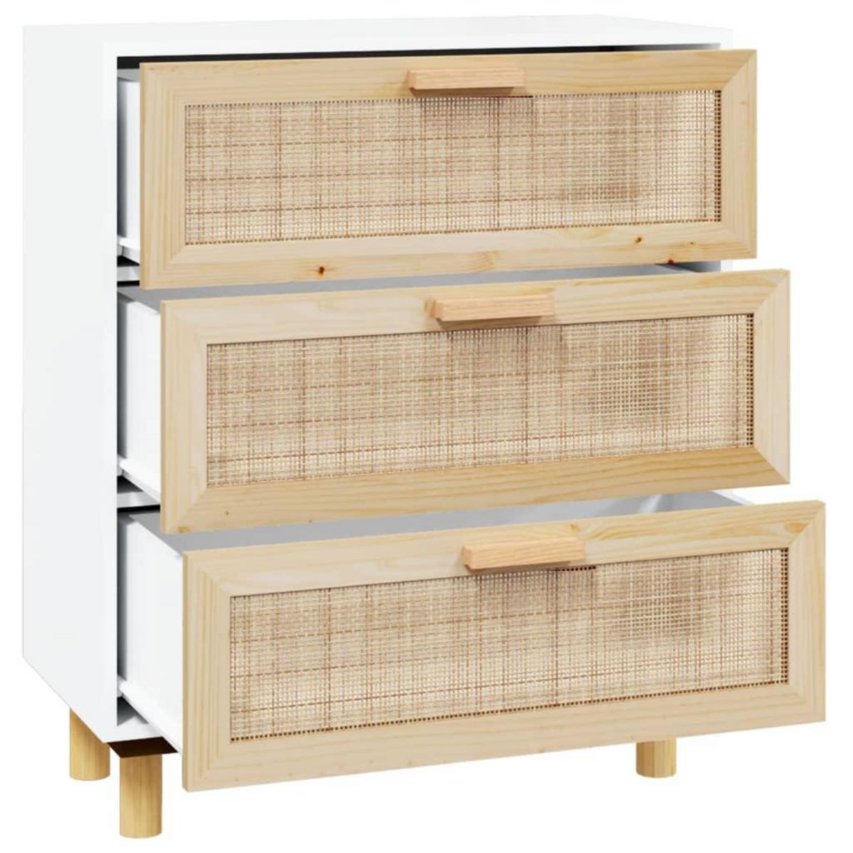 VIDAXL Buffet Blanc 60x30x70 cm Bois de pin massif et rotin naturel