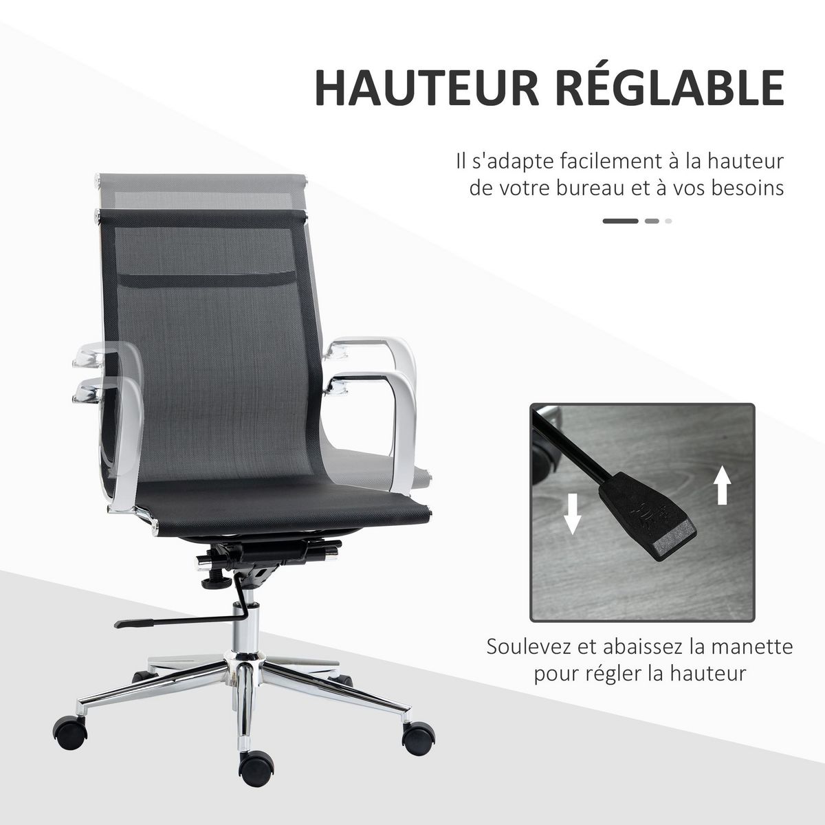 VINSETTO Vinsetto Fauteuil de bureau direction réglable pivotant 360° fonction bascule verrouillable piètement et accoudoirs chromés maille noir