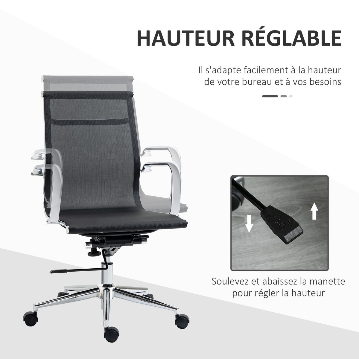 VINSETTO Vinsetto Fauteuil de bureau direction réglable pivotant 360° fonction bascule verrouillable piètement et accoudoirs chromés maille noir