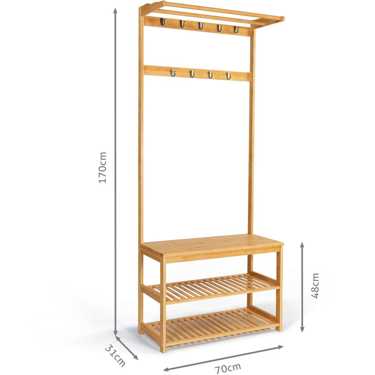 Meuble d'entrée vestiaire porte manteau range chaussures en bambou MAOA