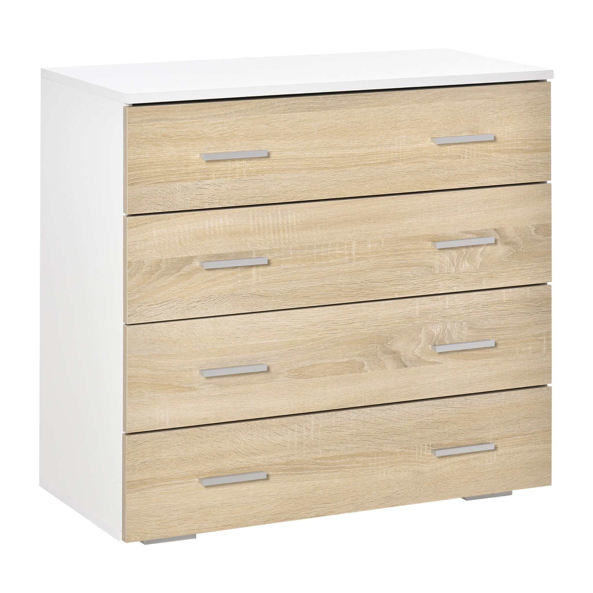 Voir la diapositive 1 : HOMCOM Commode meuble de rangement style contemporain 4 tiroirs 76 x 35 x 72 cm blanc et couleur bois