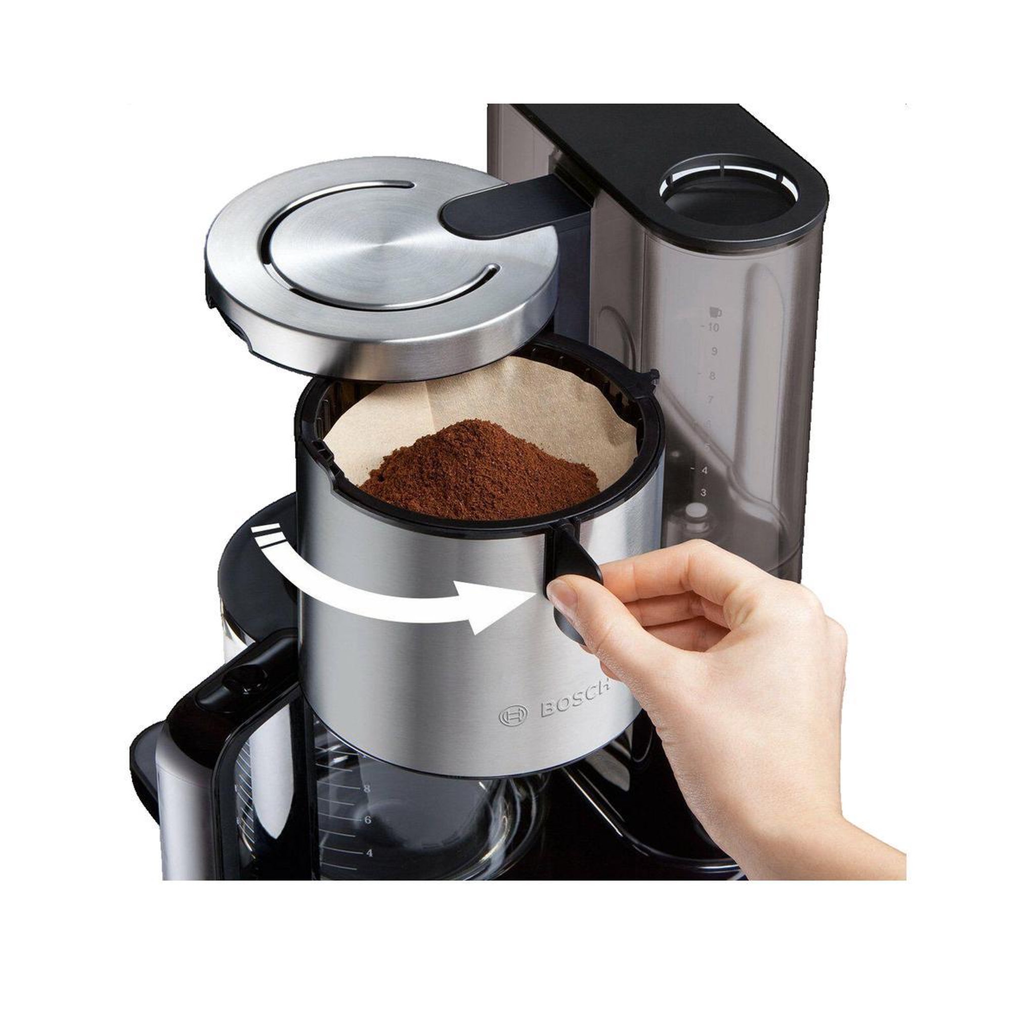 Voir la diapositive 3 : BOSCH Cafetière Filtre Bosch TKA8633 Design Moderne Noir et Acier Inoxydable