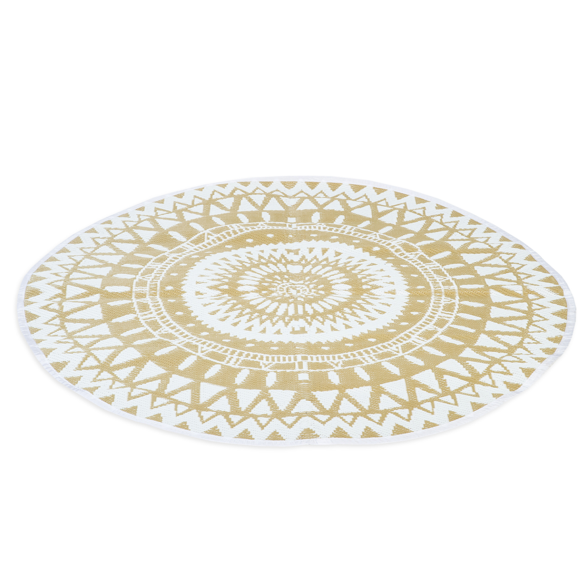 ID MARKET Tapis extérieur ROND naturel et blanc D.150 CM