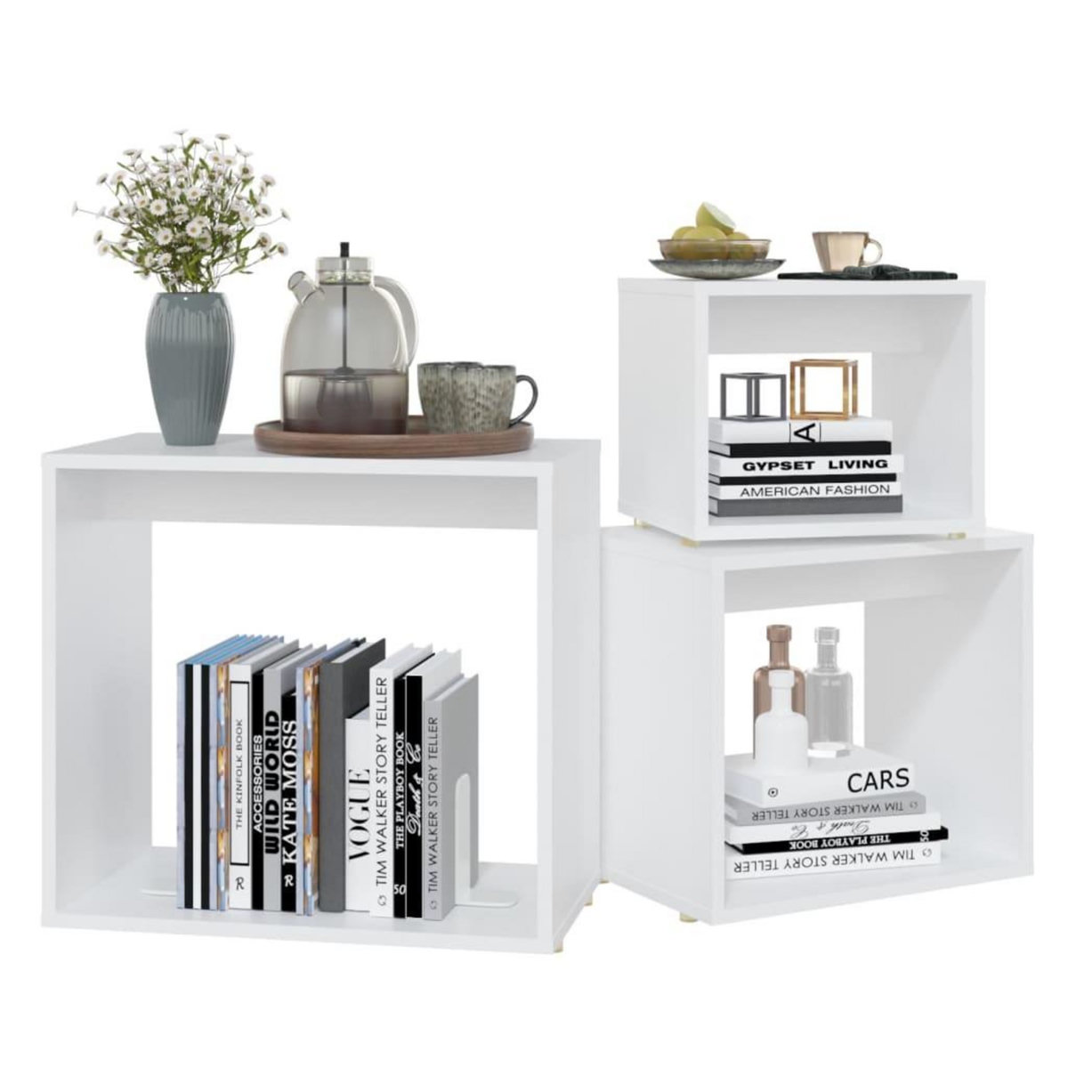 VIDAXL Tables gigognes 3 pcs Blanc Agglomere