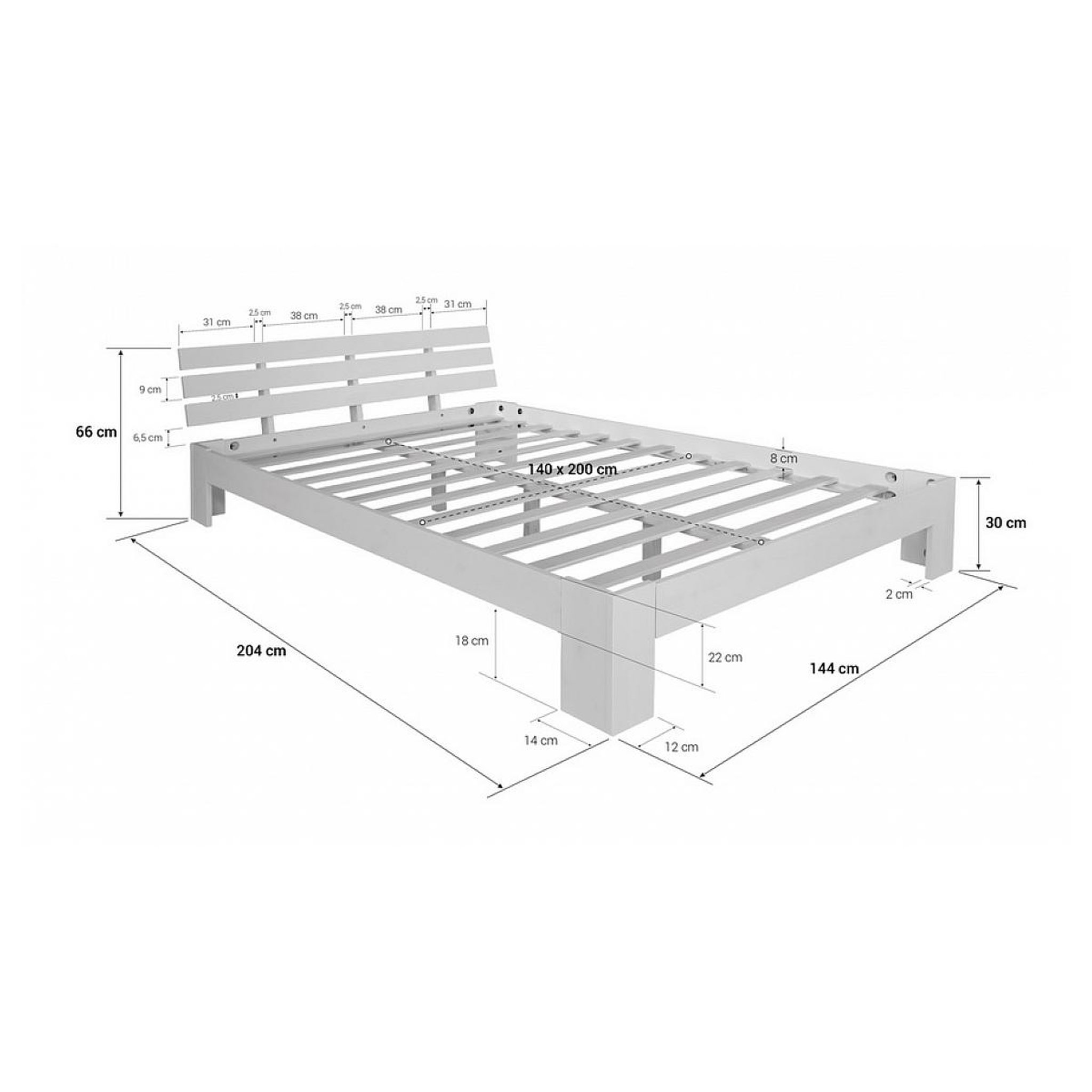 Voir la diapositive 2 : HomeStyle4U Futon lit double 140x200 lit en bois blanc