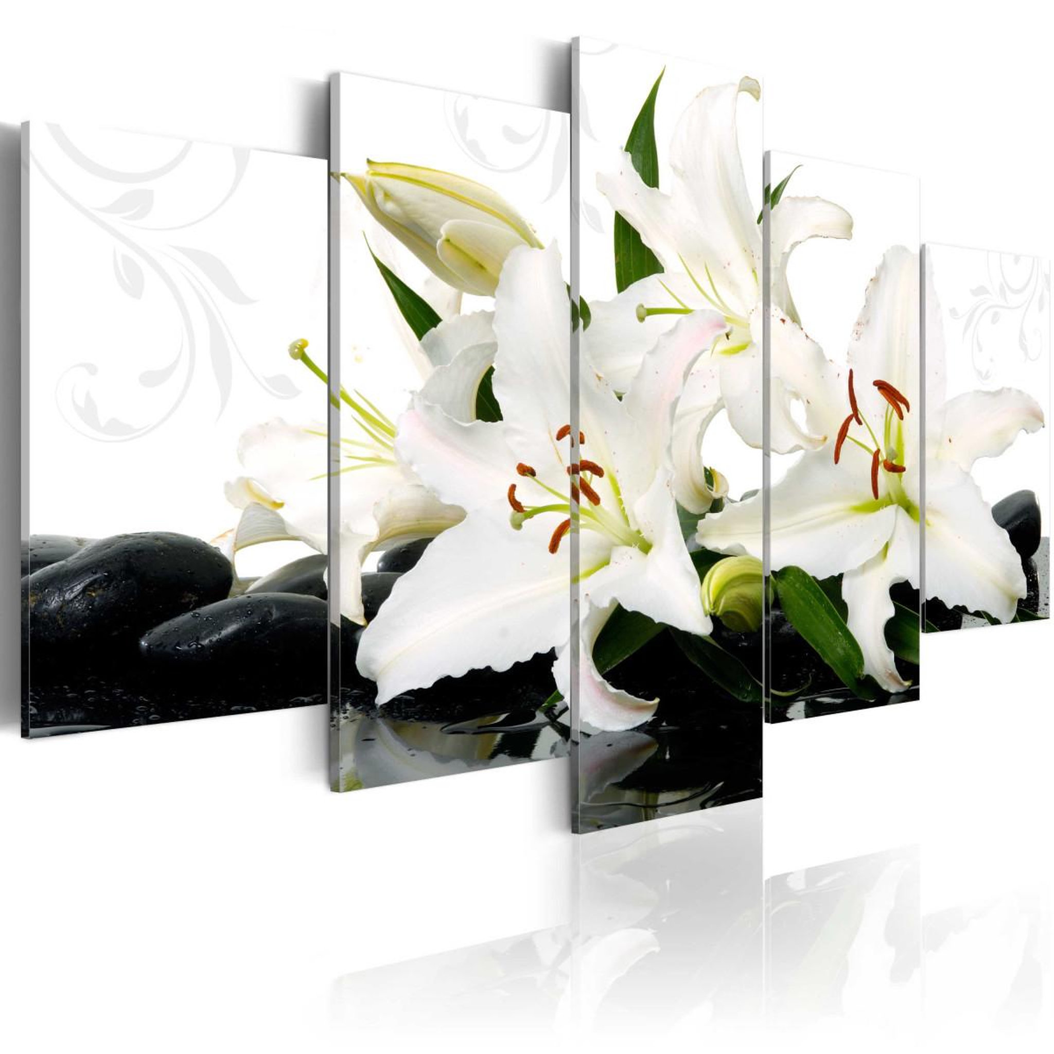 Paris Prix Tableau imprimé  lilies & zen stones. Coloris disponibles : Multicolore
