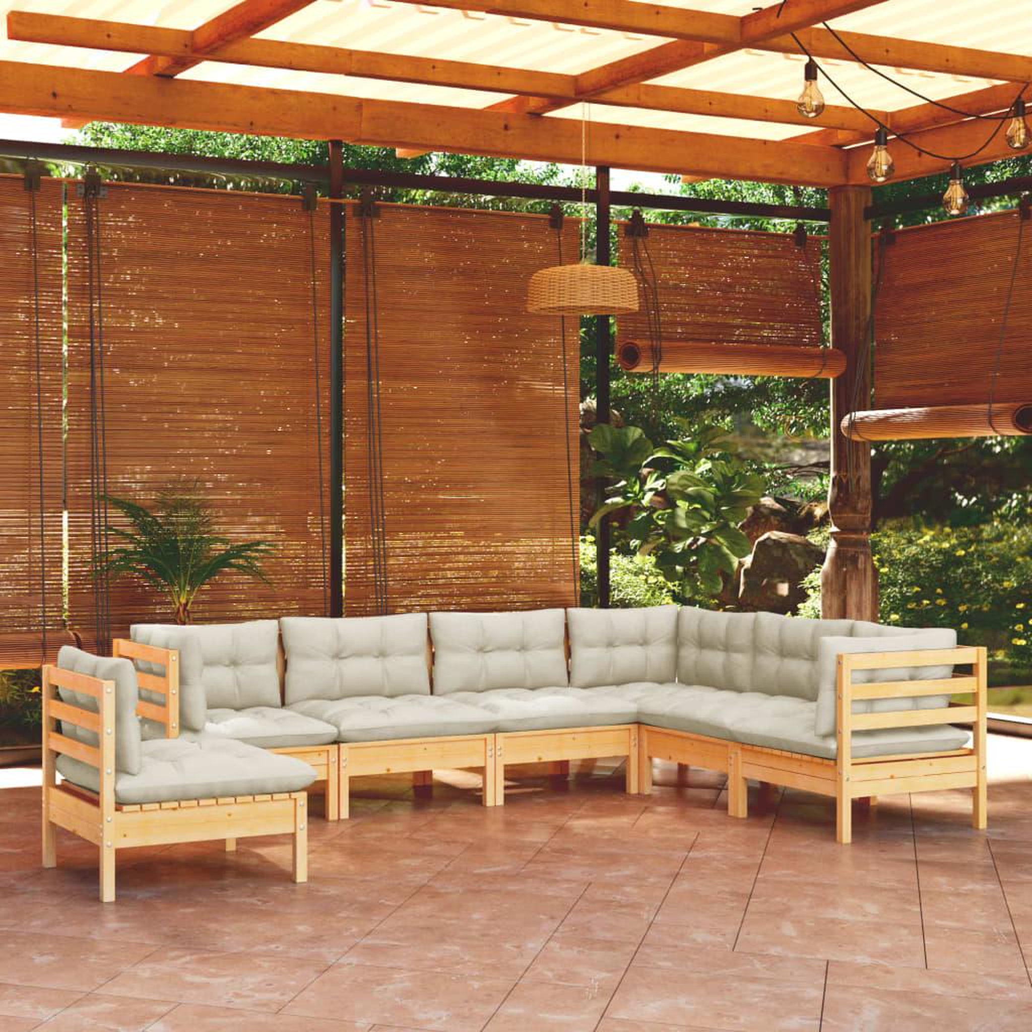 Voir la diapositive 1 : VIDAXL Salon de jardin 7 pcs avec coussins creme bois de pin massif