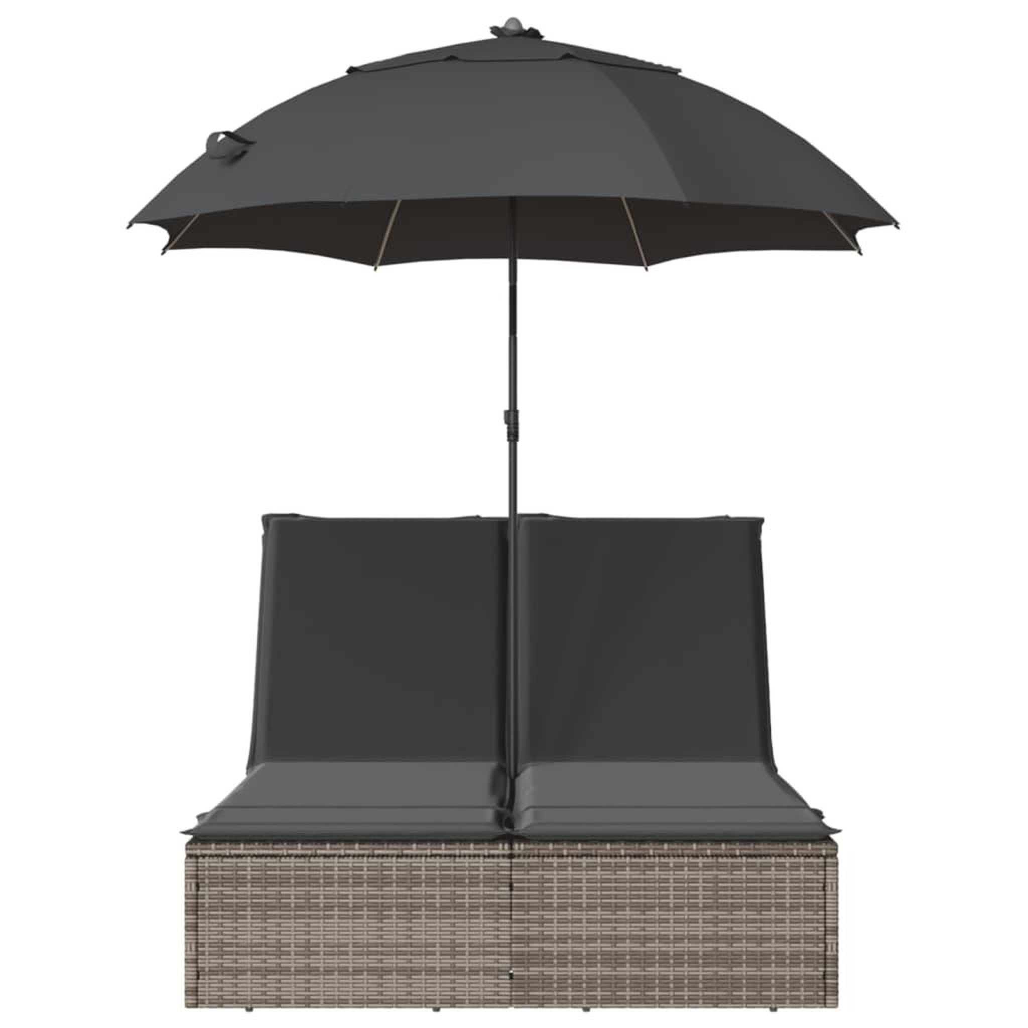Voir la diapositive 4 : VIDAXL Chaise longue double et coussins et parasol gris resine tressee