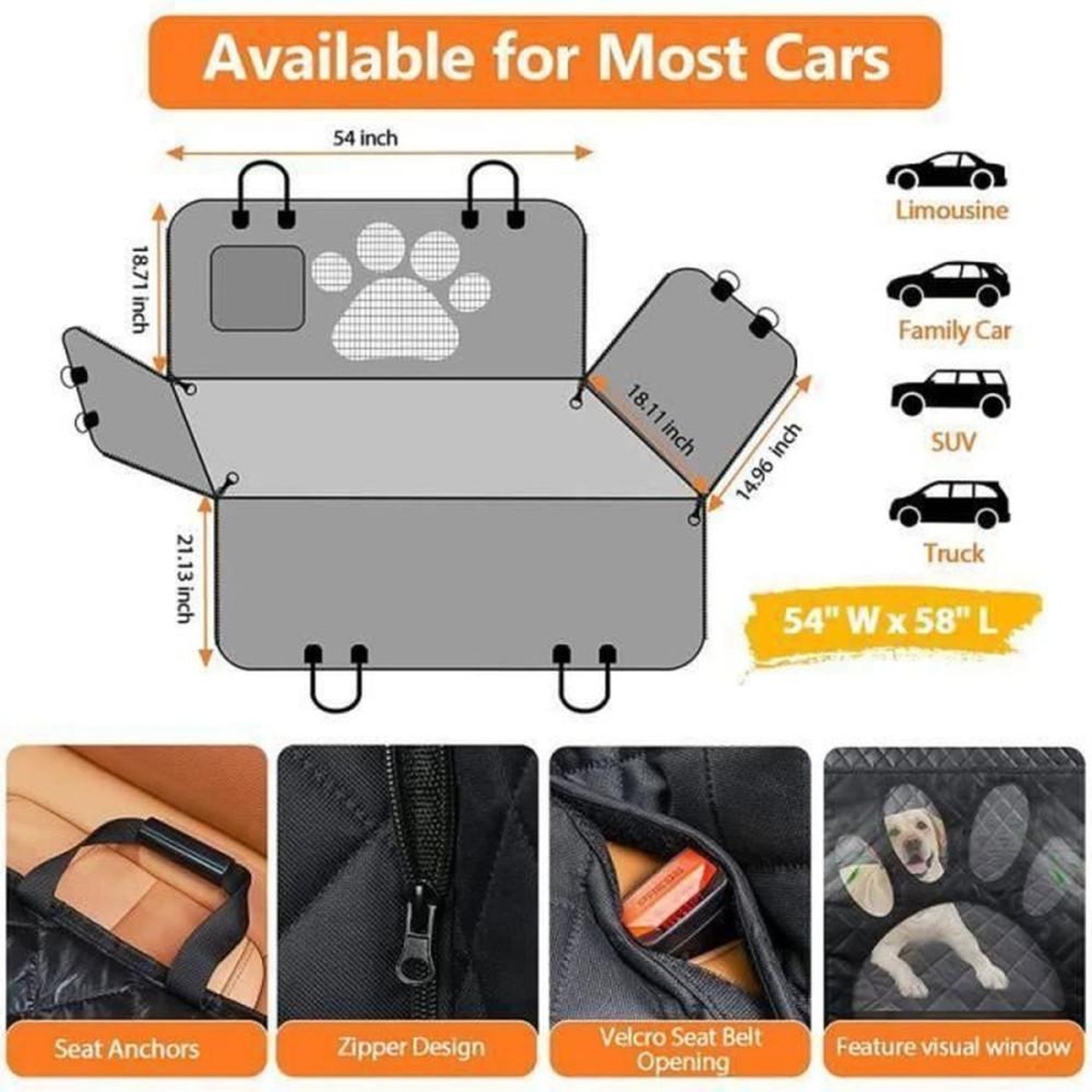 Voir la diapositive 2 : Hamac de protection banquette arrière pour chien et chat gris imperméable