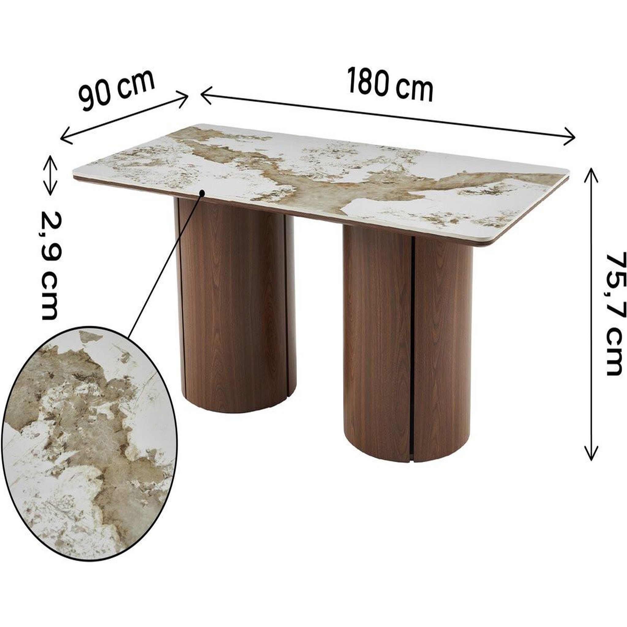Voir la diapositive 3 : Habitat et Jardin Table à manger rectangulaire en céramique pendora  milano  - 6 places - marron