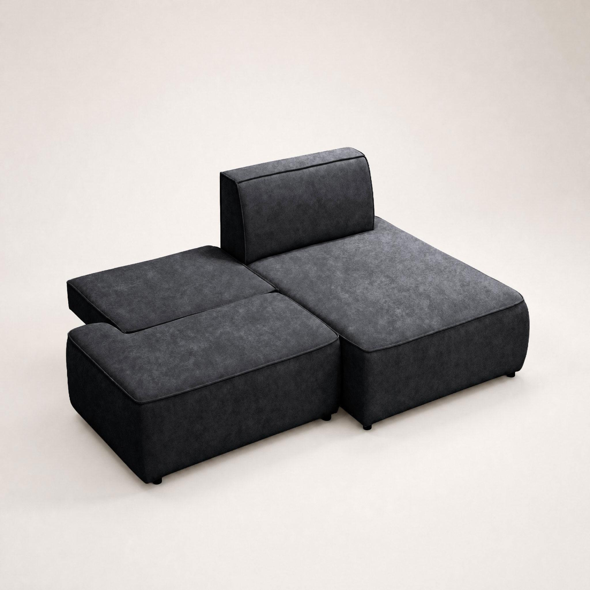 Voir la diapositive 4 : BEST MOBILIER Lisette - canapé d'angle droit 4 places convertible avec coffre en velours
