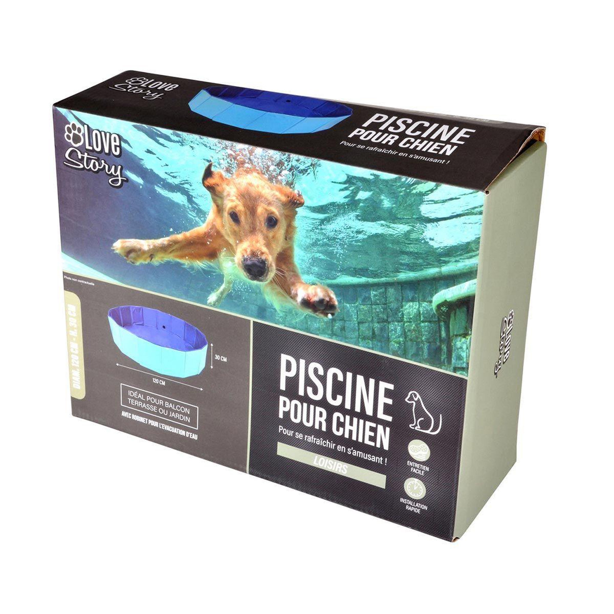 Voir la diapositive 5 : LOVE STORY Piscine pour chien  robinet  120cm bleu