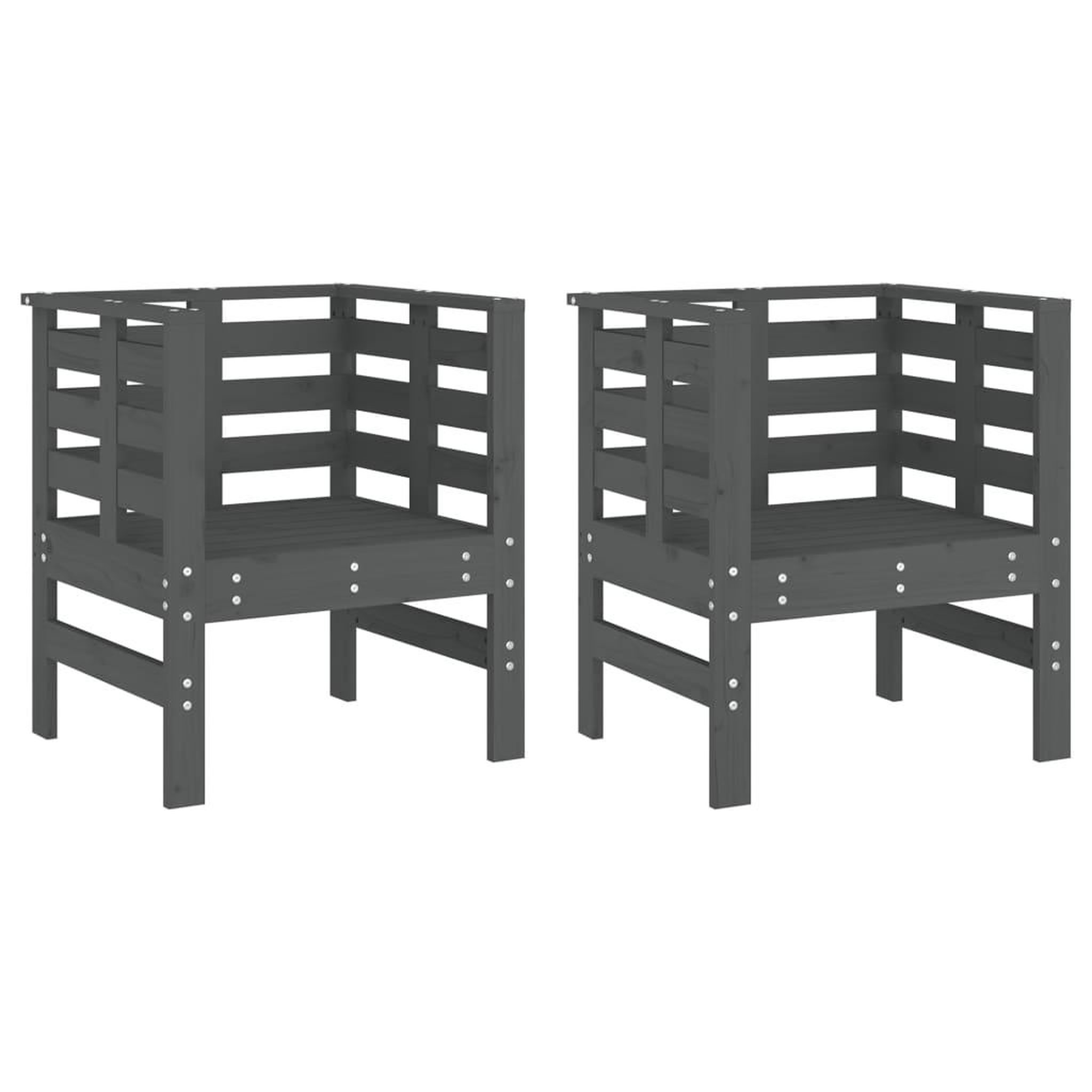 Voir la diapositive 2 : VIDAXL Chaises de jardin lot de 2 gris 61,5x53x71cm bois de pin massif