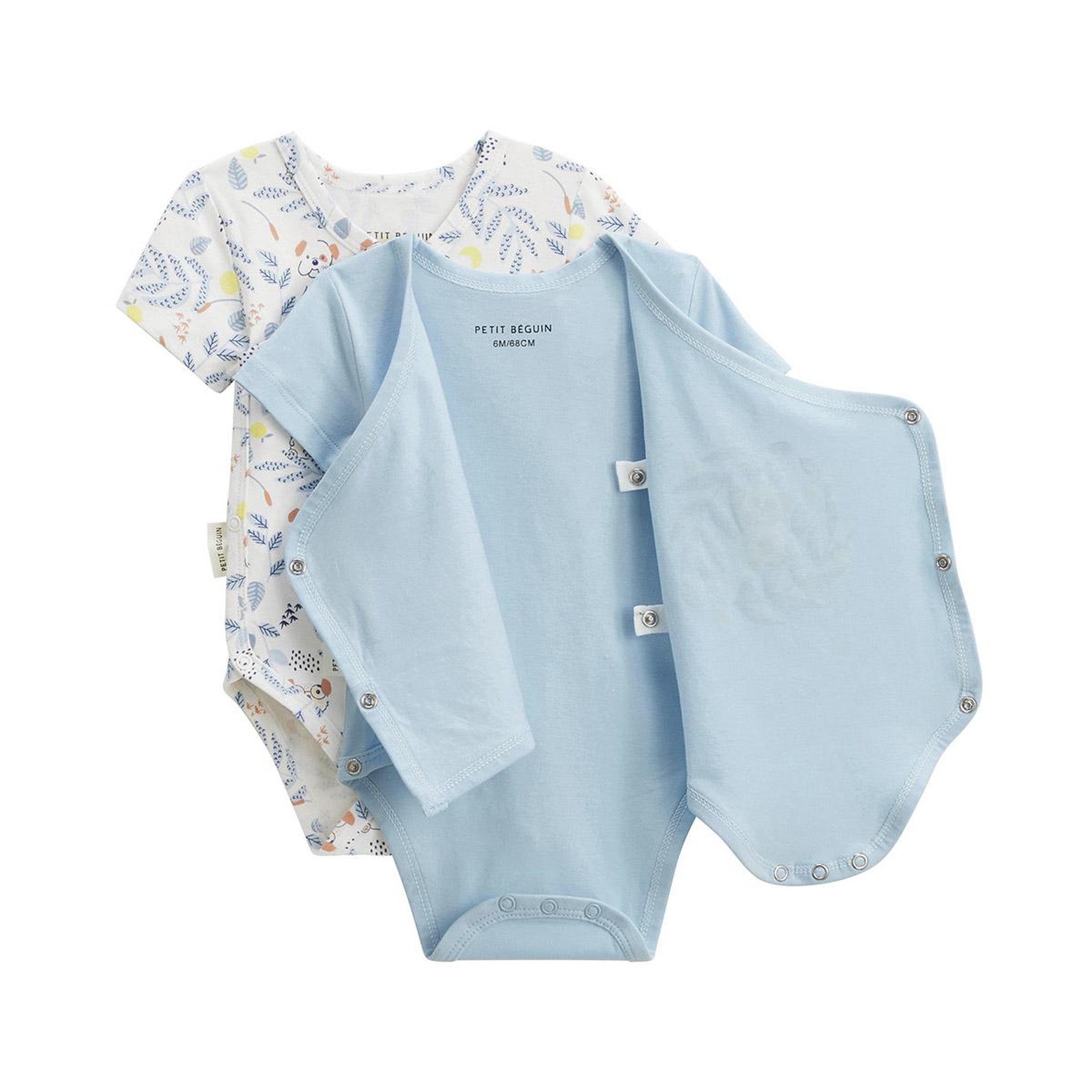 Voir la diapositive 2 : Petit Béguin Lot de 2 bodies bébé manches courtes ouverture croisée zeste d'amour