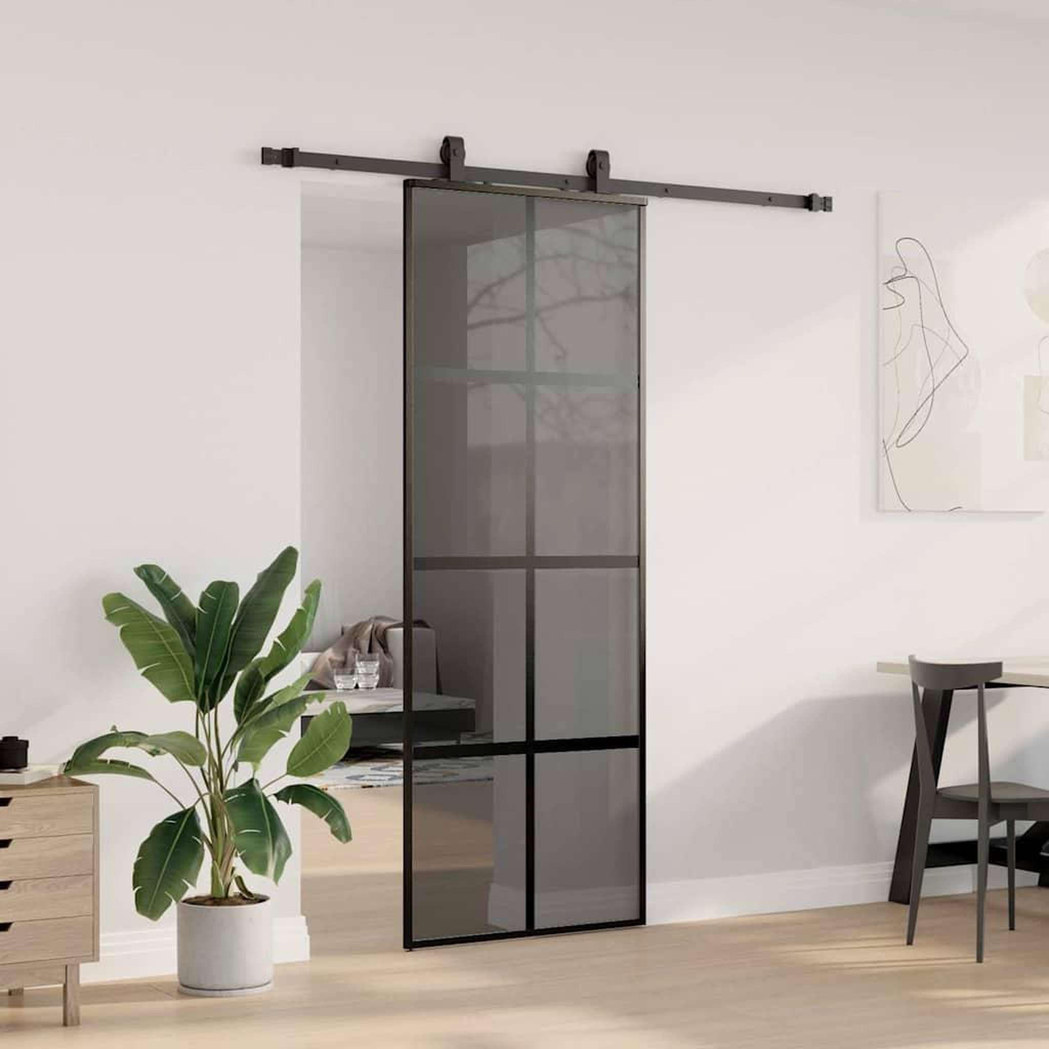 Voir la diapositive 3 : VIDAXL Porte coulissante kit quincaillerie noir 76x205 cm verre trempe