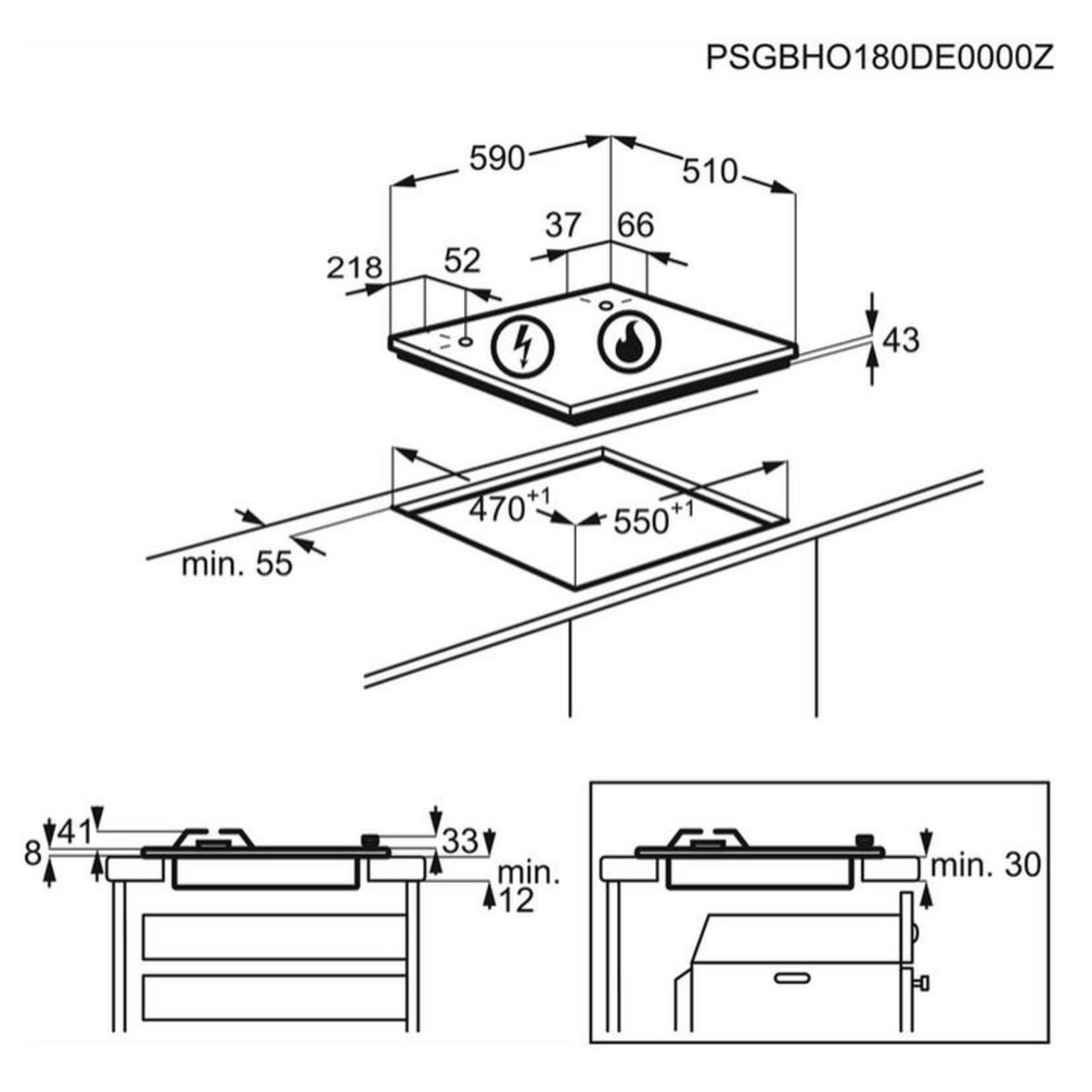 FAURE Table de cuisson gaz 59cm 4 feux verre noir - fgo62414ba1