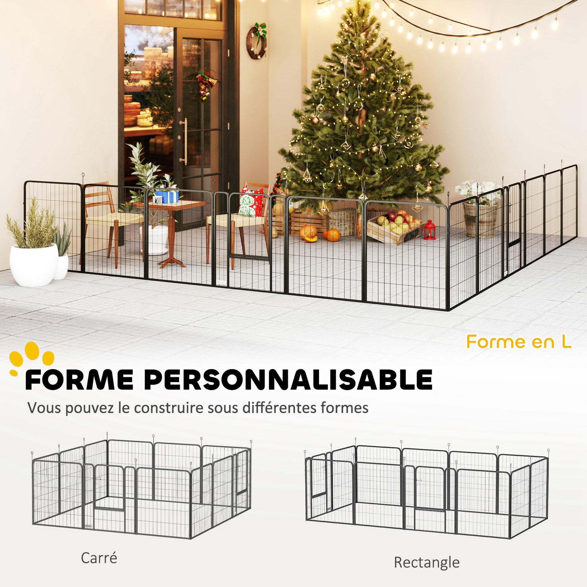Voir la diapositive 4 : PAWHUT Parc enclos chien modulable pliable 12 panneaux h.80cm 2 portes verrouillables acier époxy noir
