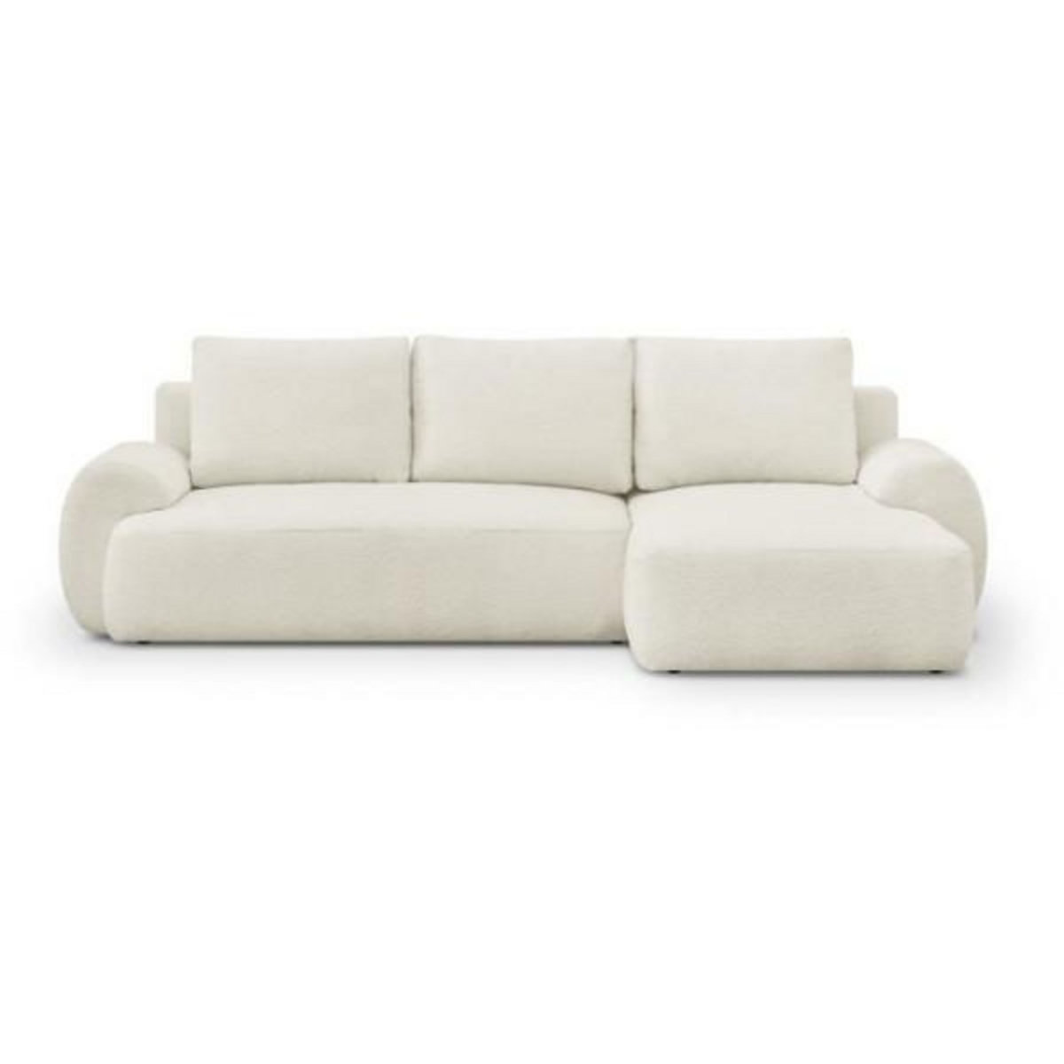 MARKET24 Canapé d'angle droit convertible 4/5 places MILO - Tissu bouclette beige clair - Coffre de rangement - L 264 x H 84 x P 99/145