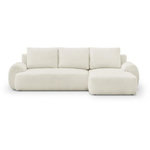 MARKET24 Canapé d'angle droit convertible 4/5 places MILO - Tissu bouclette beige clair - Coffre de rangement - L 264 x H 84 x P 99/145