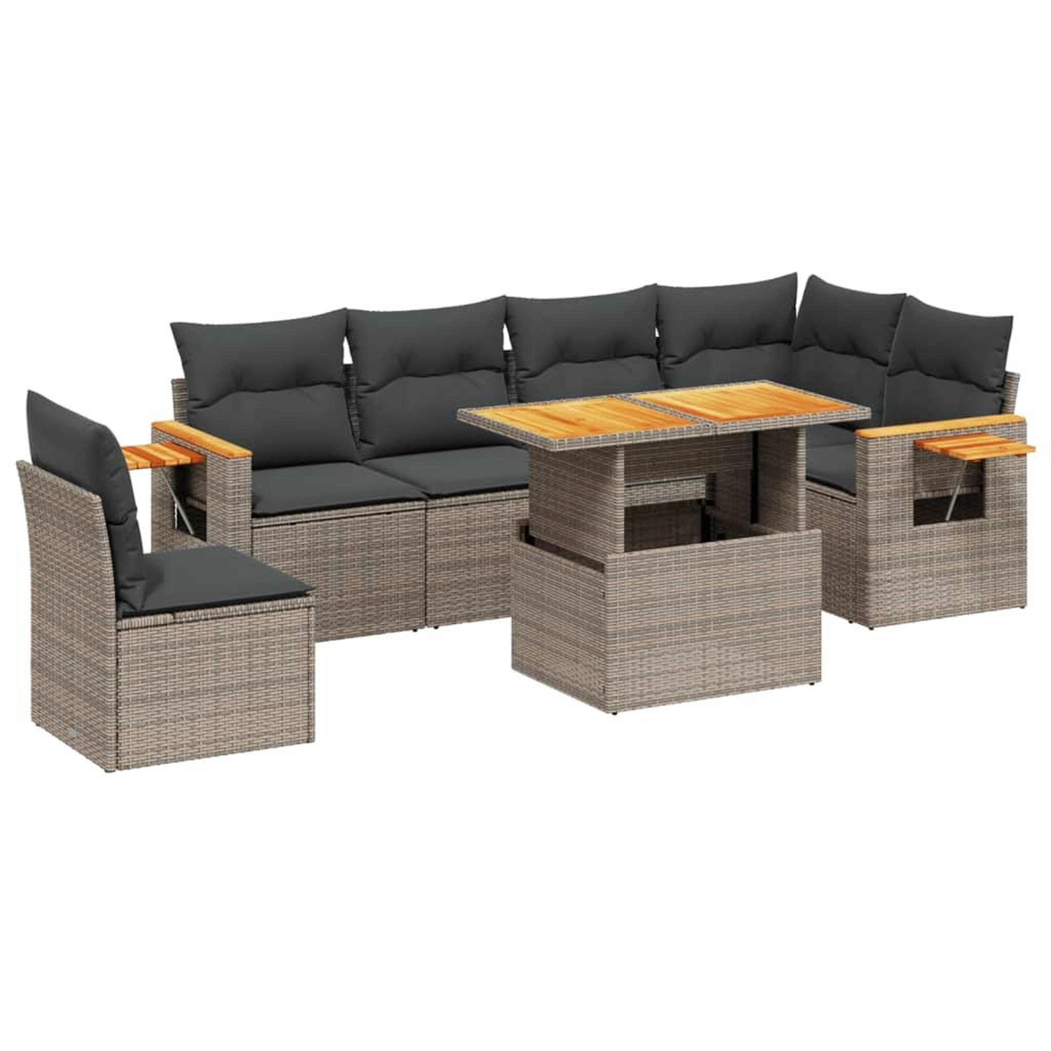 Voir la diapositive 2 : VIDAXL Salon de jardin avec coussins 7 pcs gris resine tressee