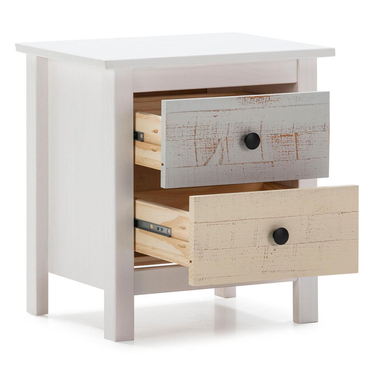 VS VENTA-STOCK Table de Chevet 2 tiroirs Magda, dans Les tiroirs Blancs et Multicolors