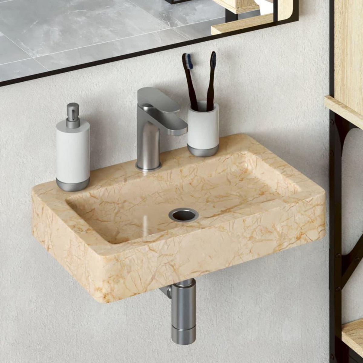 VIDAXL Lavabo mural creme 38x24x6,5 cm marbre