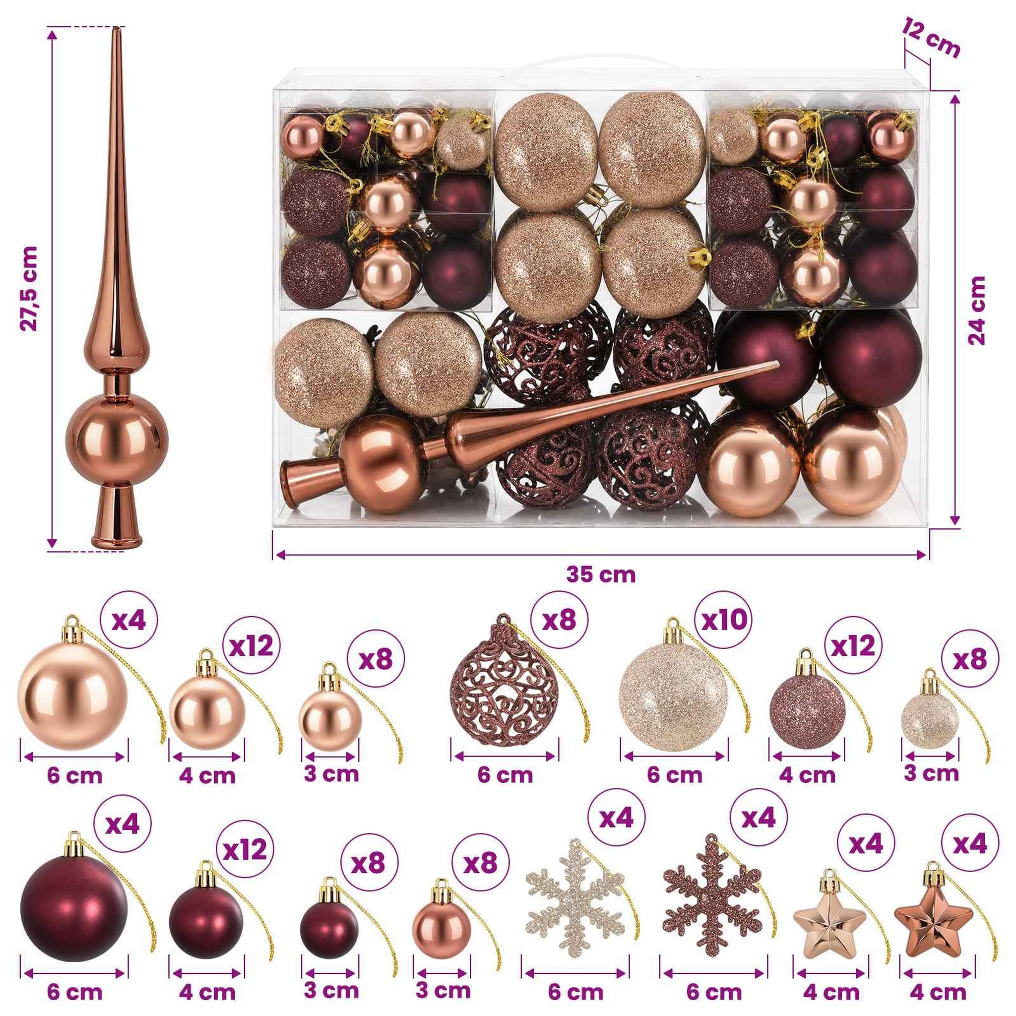 Voir la diapositive 3 : VIDAXL Ensemble de boules de Noël 111 pc Champagne et brun Diam. 6 cm