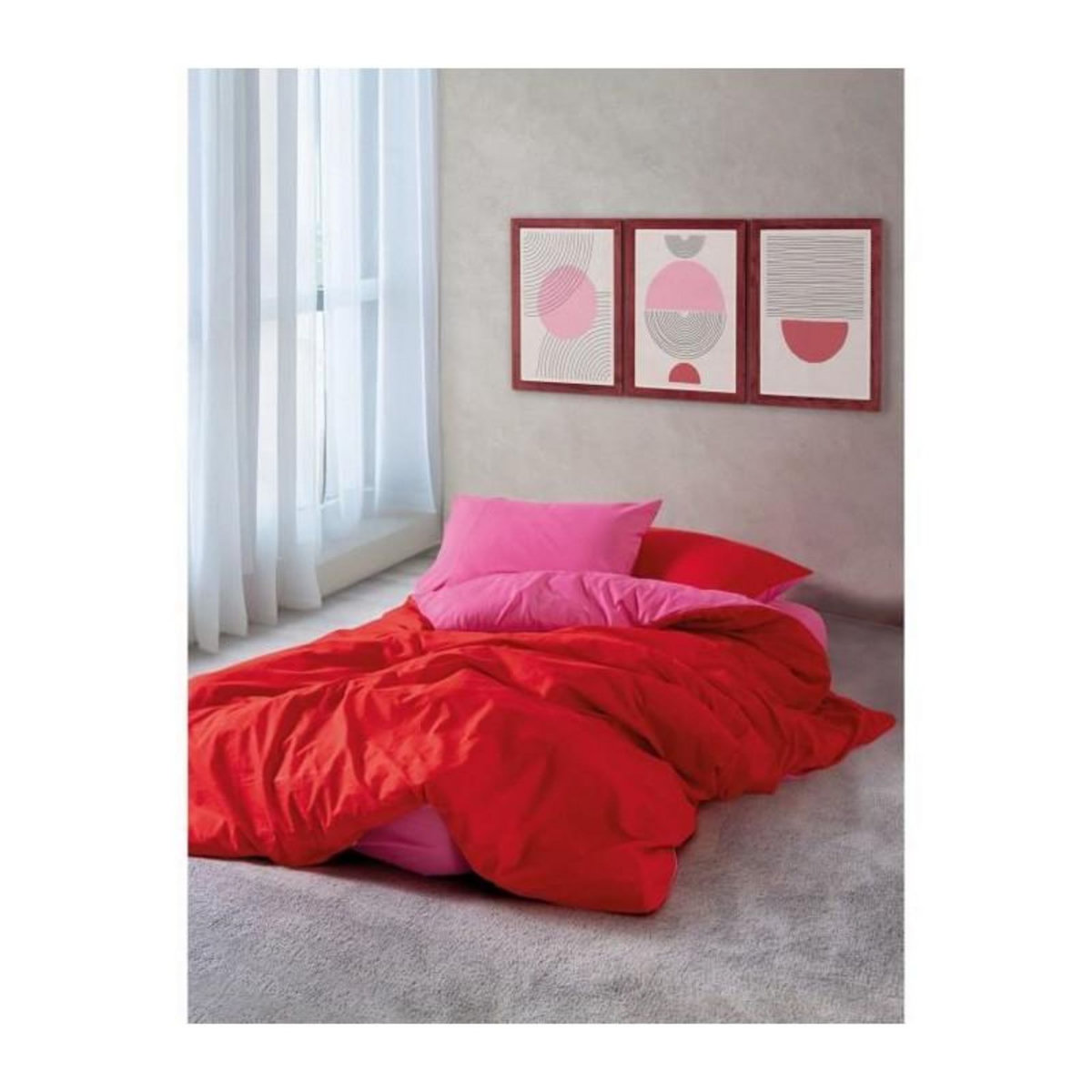 GENERIQUE Parure de lit - 108CZY61205 - 1 housse de couette 220 x 240 cm + 2 taies d'oreiller 60 x 60 cm - 100% coton ranforcé - Rouge