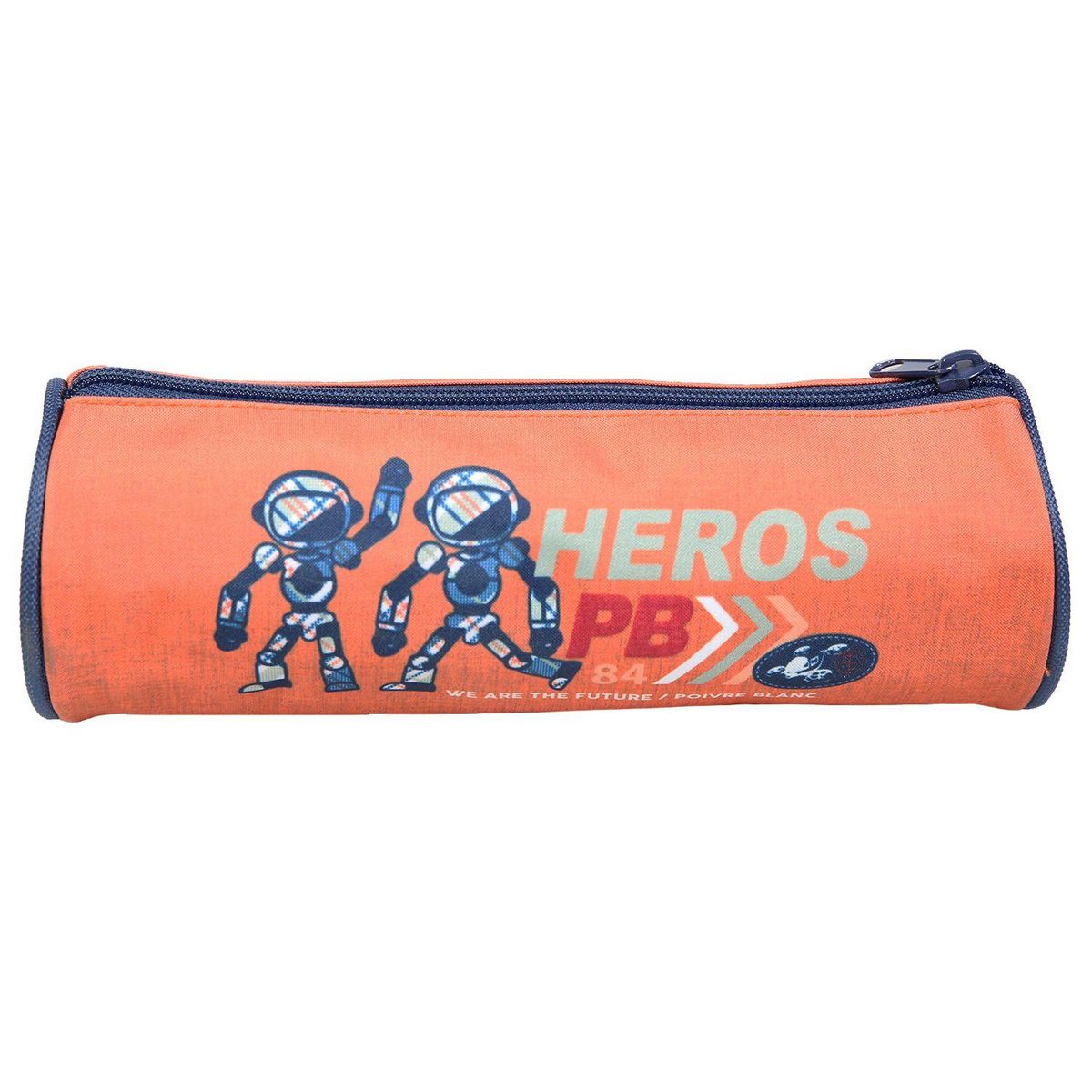 Bagtrotter BAGTROTTER Trousse scolaire ronde Poivre Blanc Orange Robot