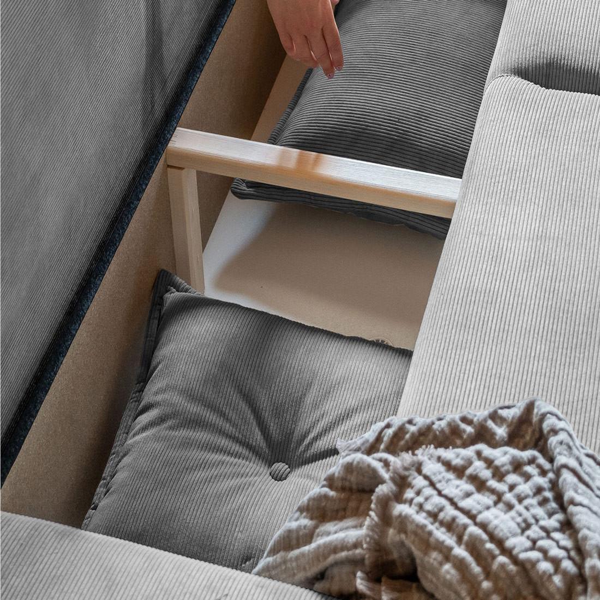 Voir la diapositive 3 : BEST MOBILIER Lena - canapé d'angle réversible 4 places - convertible avec coffre - en velours côtelé