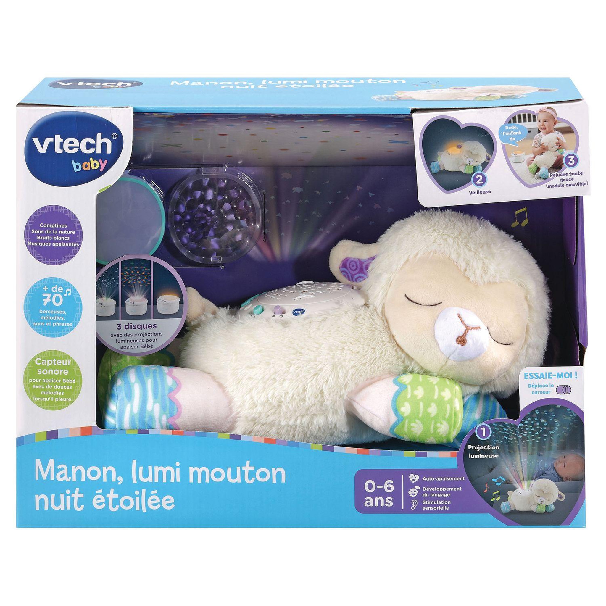 Voir la diapositive 2 : VTECH Manon Lumi Mouton nuit étoilée 3 en 1