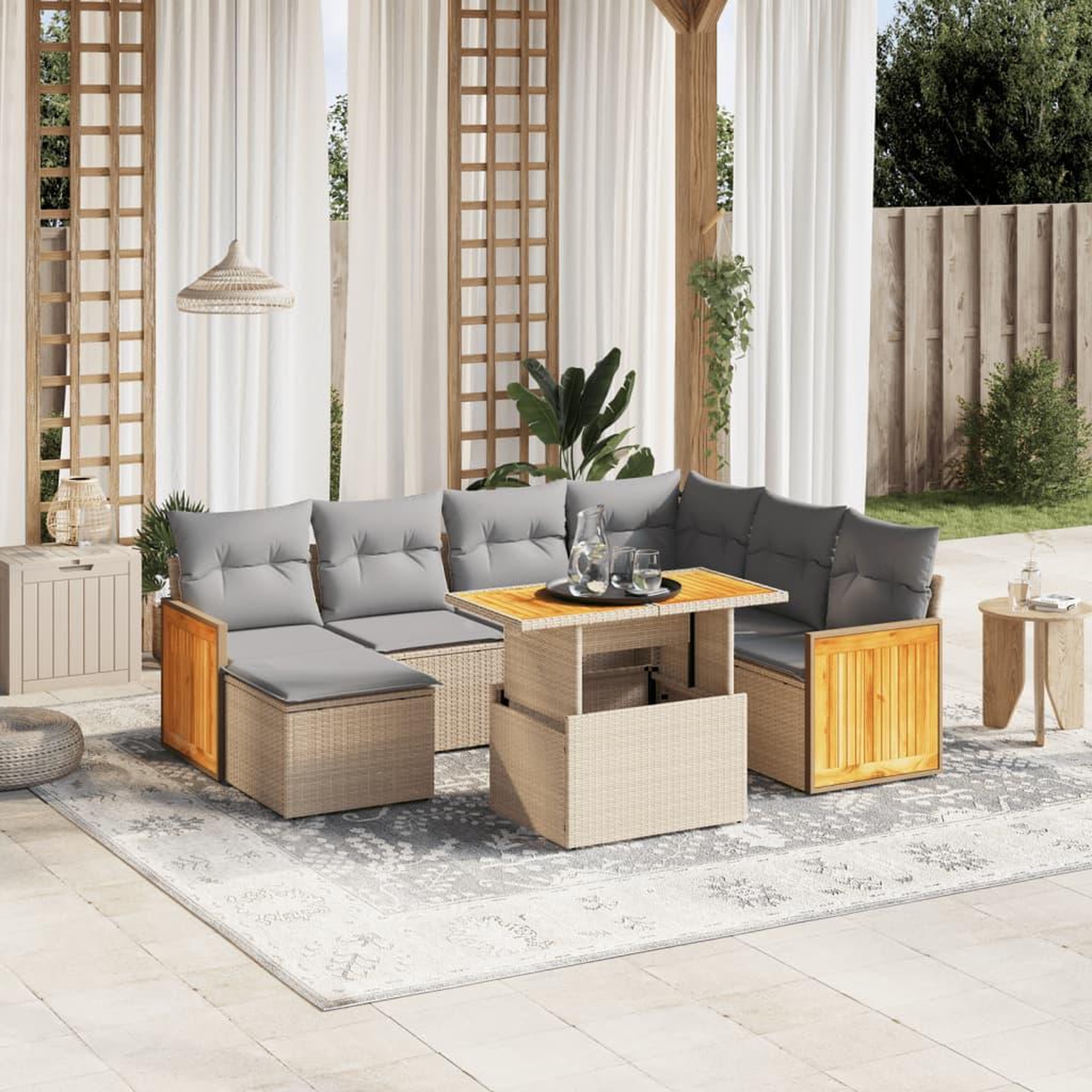 VIDAXL Salon de jardin avec coussins 8 pcs beige resine tressee