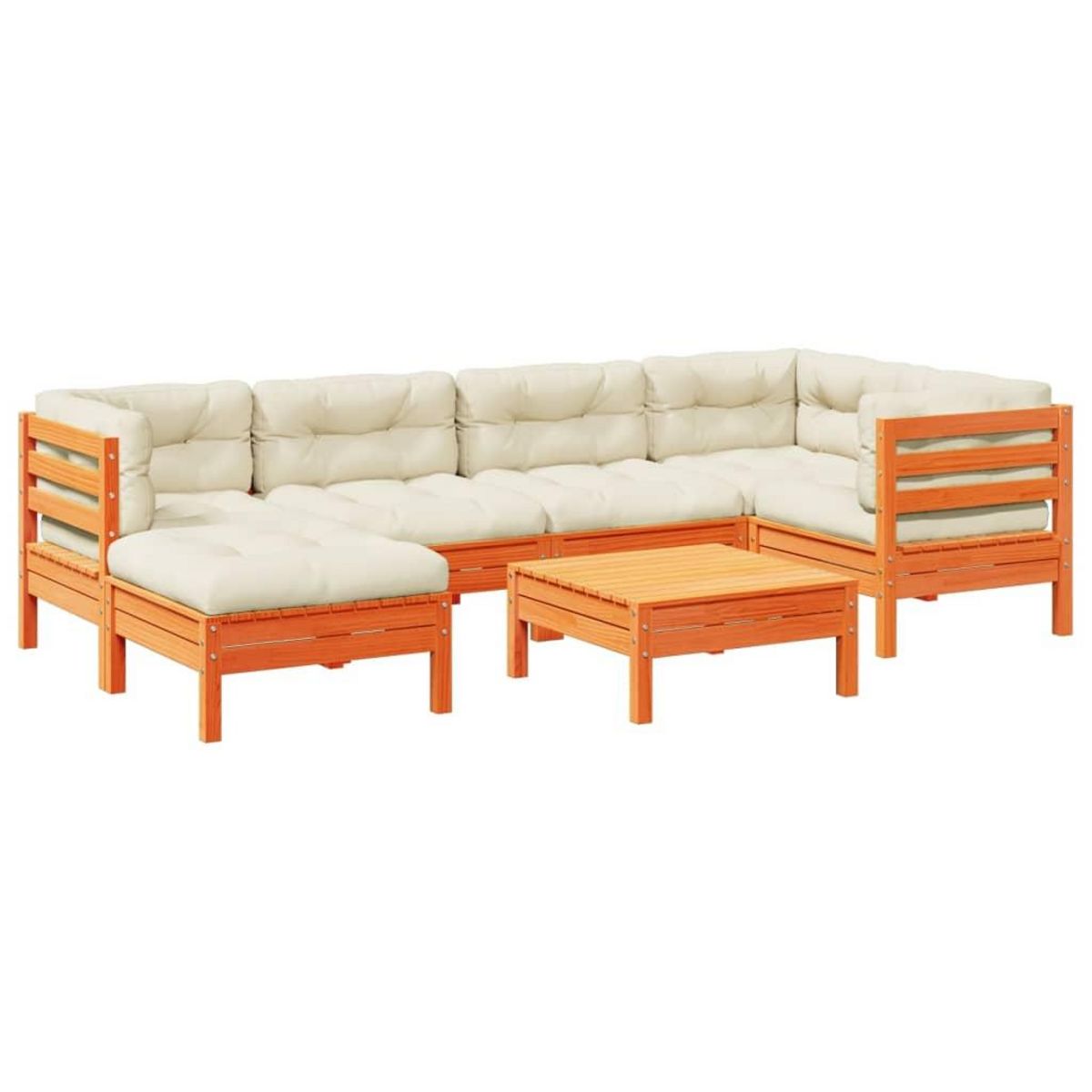 VIDAXL Salon de jardin 7 pcs avec coussins cire marron bois pin massif