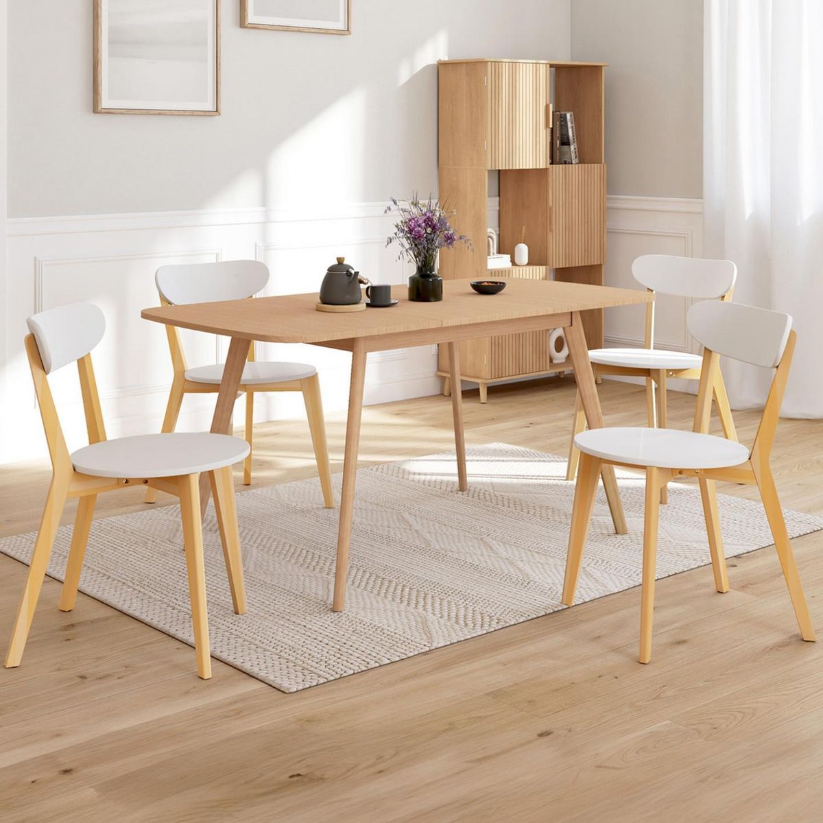 ID MARKET Lot de 4 chaises scandinaves FREJA bicolore blanc et bois pour salle à manger