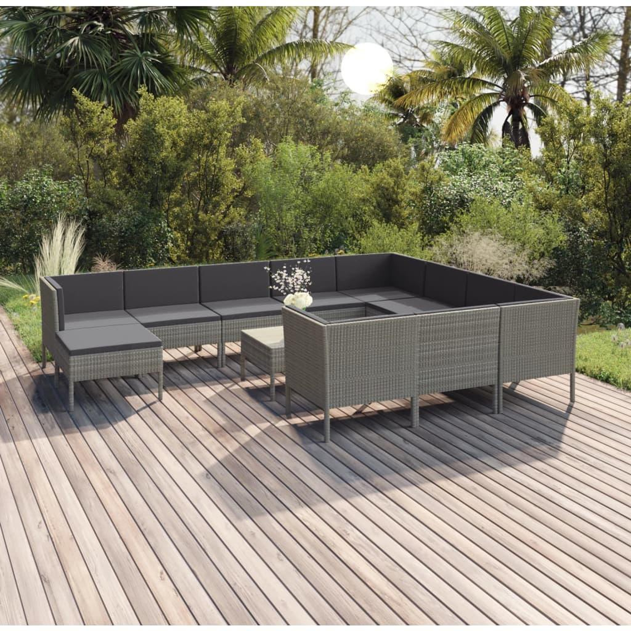 Voir la diapositive 1 : VIDAXL Salon de jardin 12 pcs avec coussins Resine tressee Gris