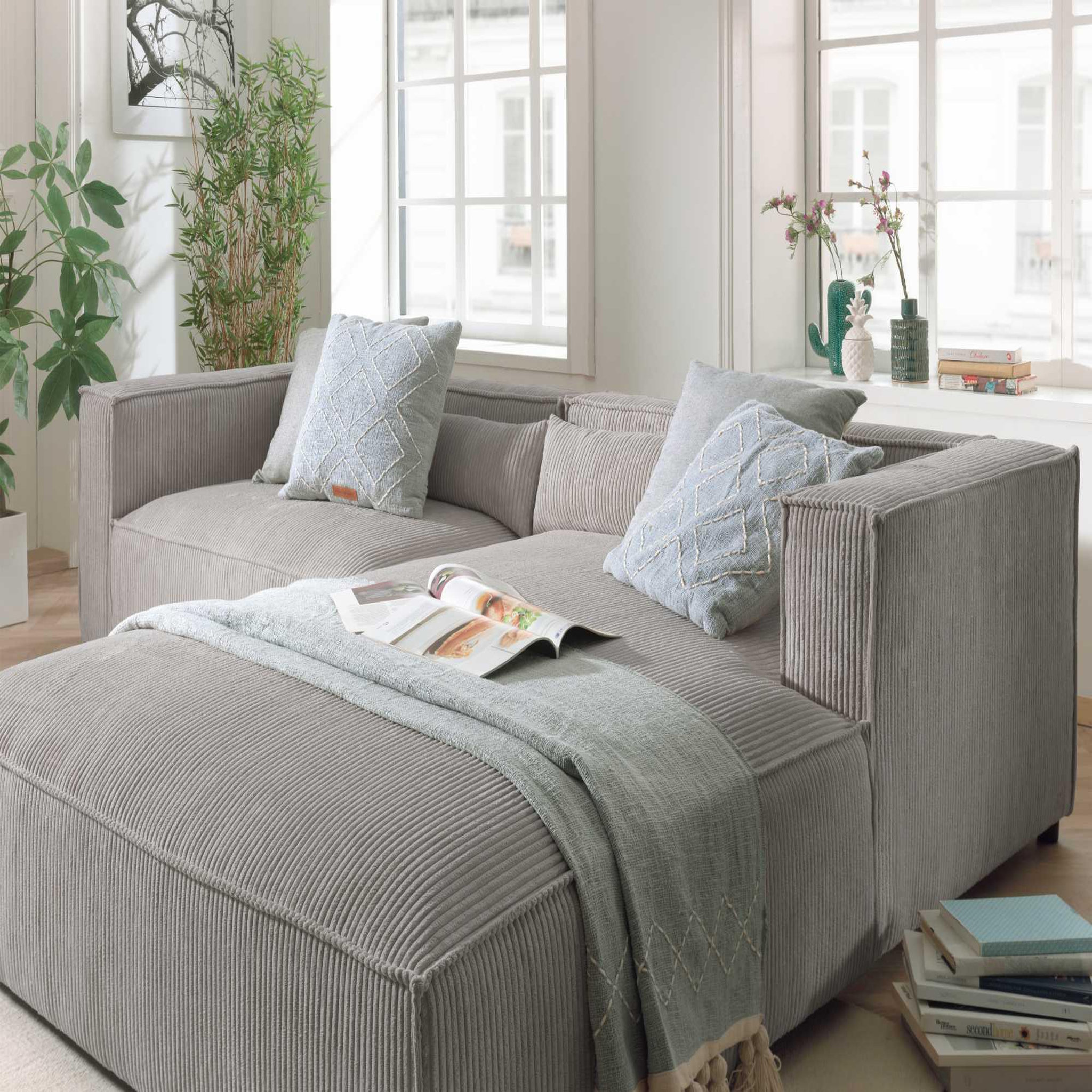 Voir la diapositive 3 : BEST MOBILIER Ela - canapé d'angle droit 4 places - en velours côtelé - style contemporain