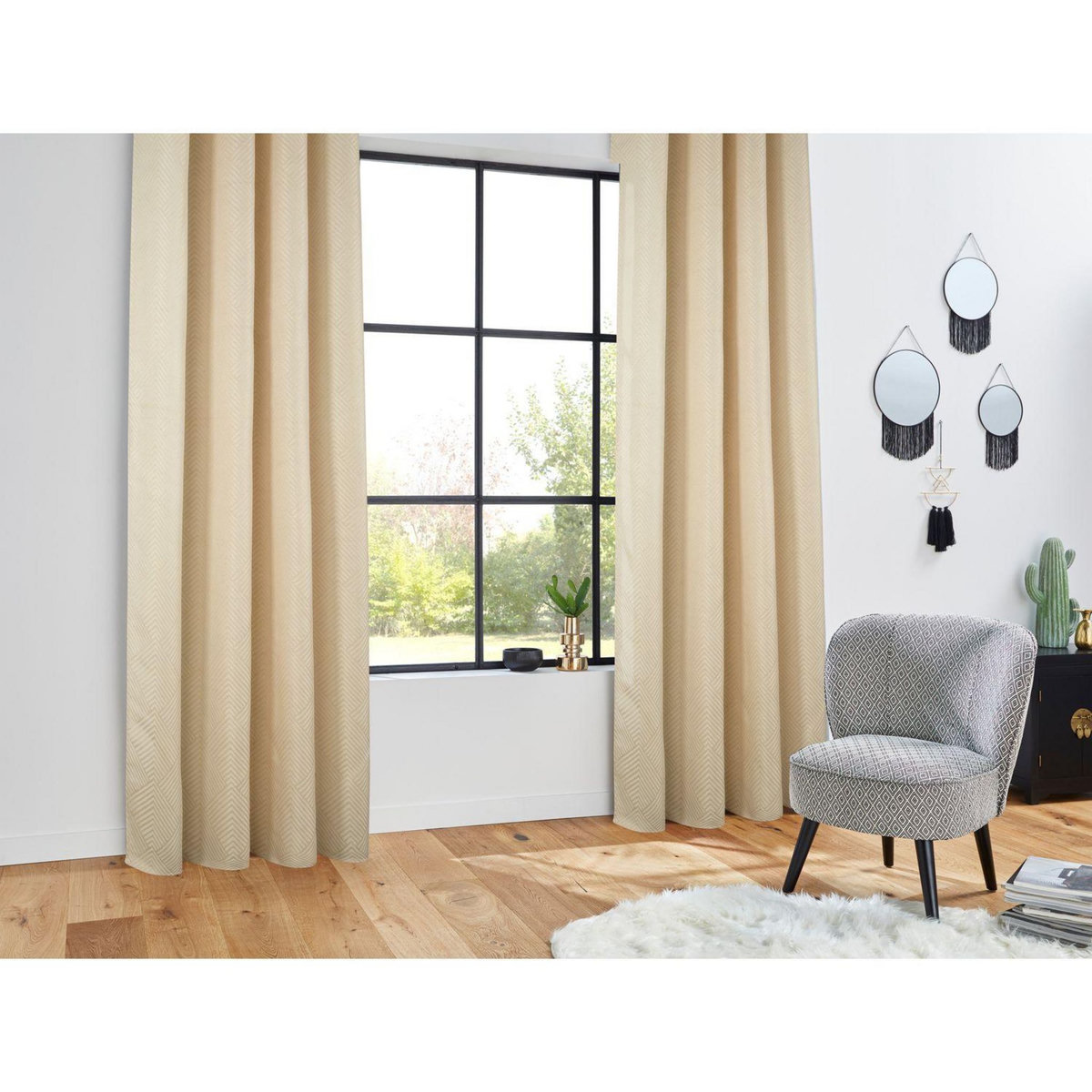 ATMOSPHERA Rideau à motifs jacquard GEOM - 140 x 260 cm - Lin