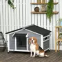 PAWHUT Niche chien style cottage - 2 fenêtres, porte, toit ouvrant bitumé - bois sapin gris