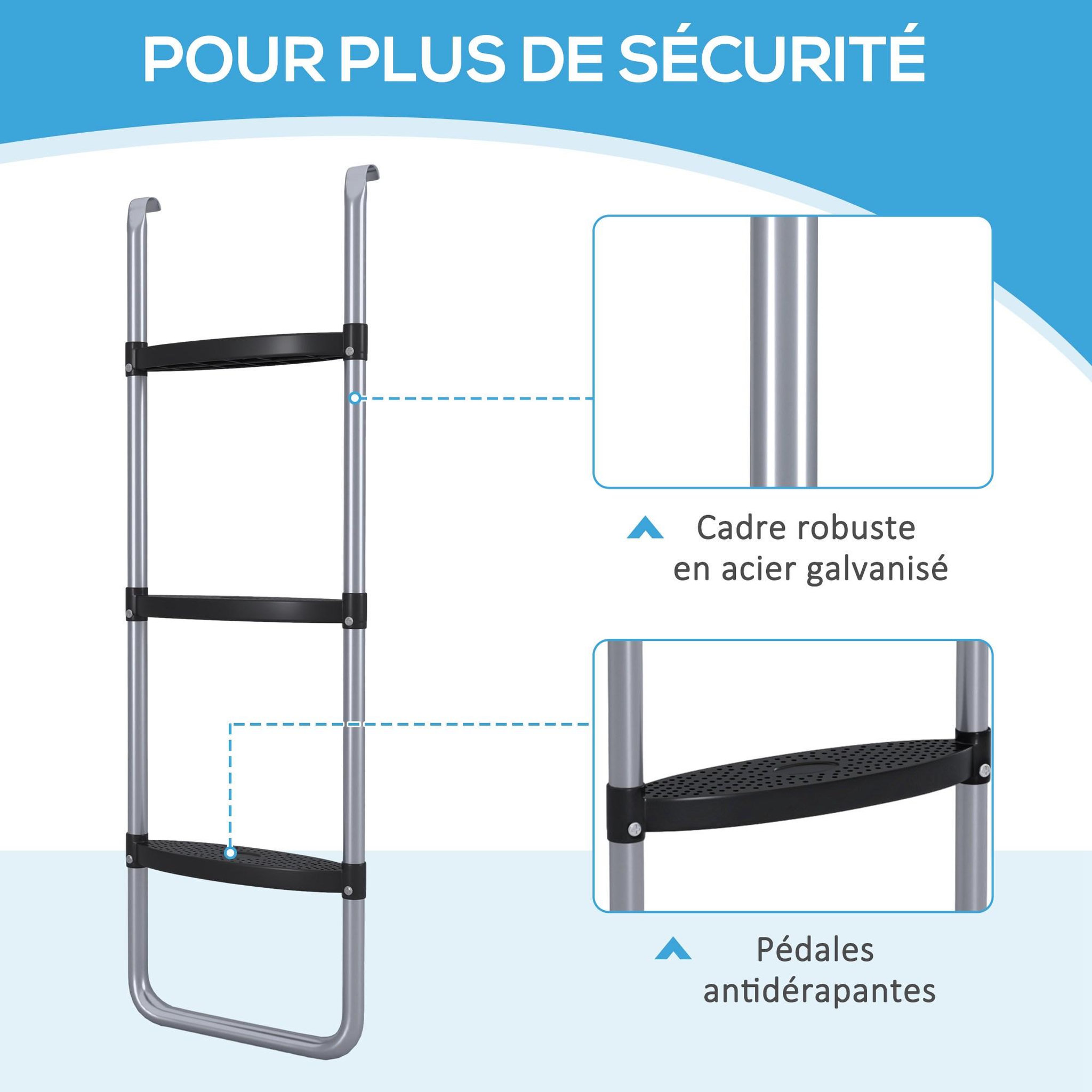Voir la diapositive 5 : HOMCOM Échelle de trampoline 3 ou 2 échelons 120 Kg max.